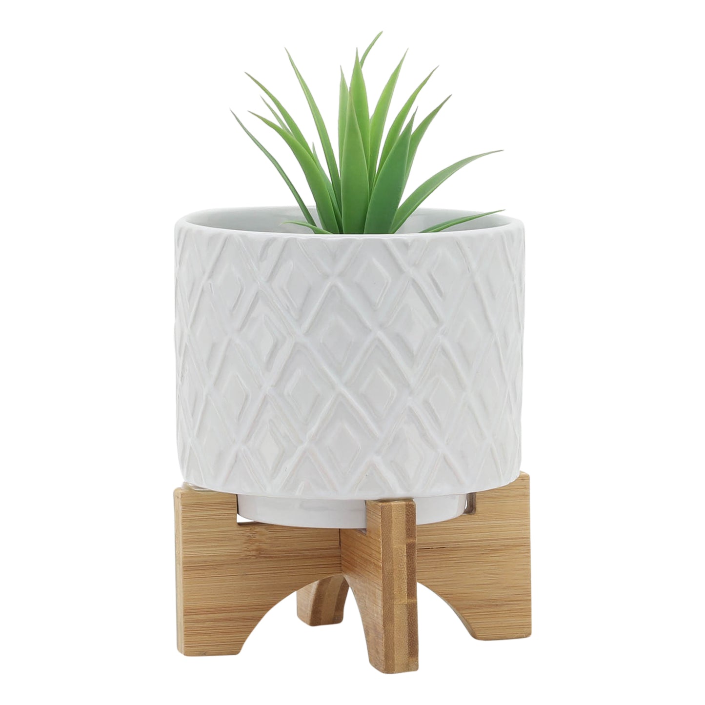 5" Diamond Planter with  Stand - White