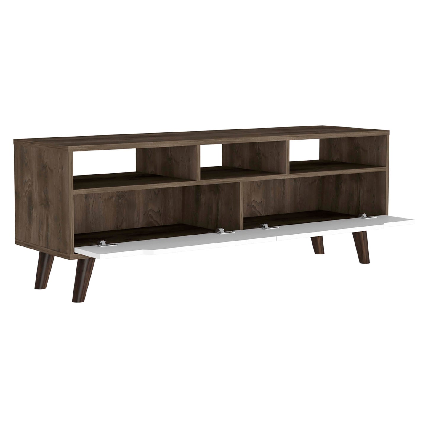 Oslo Tv Stand for TV´s up 51", Two  Drawers, Four Legs, Three Open Shelves -Dark Brown / White