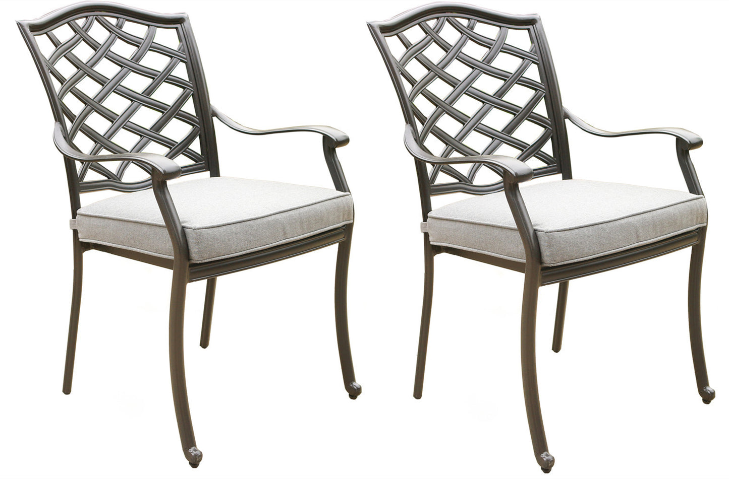 Outdoor Patio Aluminum Dining Arm Chair With Cushion, Set of 2, Cast Slate