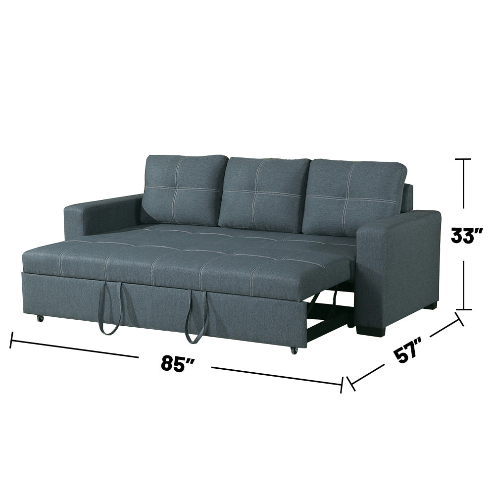 3 Seats Polyfiber Convertible Sleeper Sofa - Blue Grey