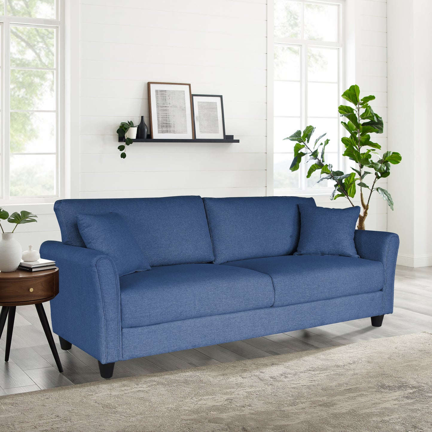 Blue three-seat sofa, linen