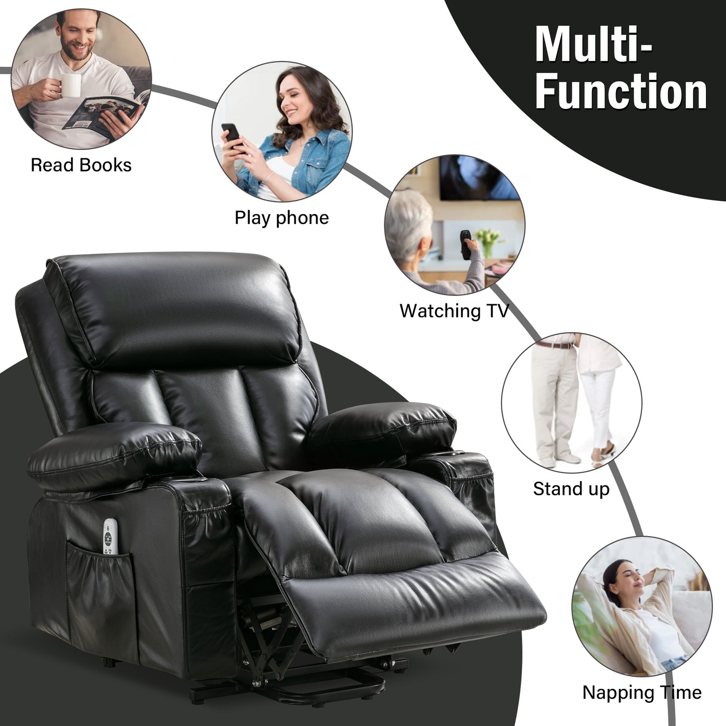 ComfortEase Ultra: The Ultimate Lift & Wellness Recliner with Heat, Massage, and Smart Features: BLACK