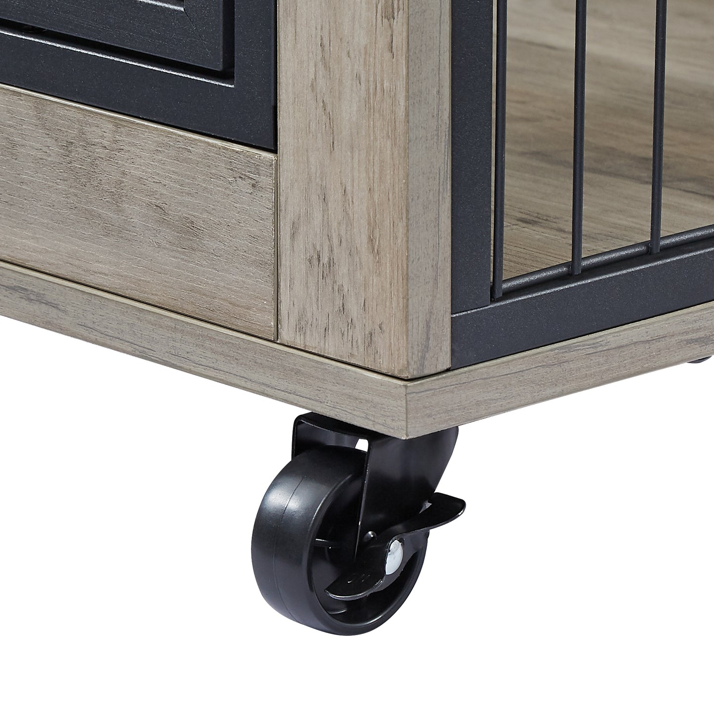 Furniture Style Dog Crate Side Table on Wheels with Double Doors and Lift Top.（Grey,38.58’’w x 25.5’’d x 27.36’’h）