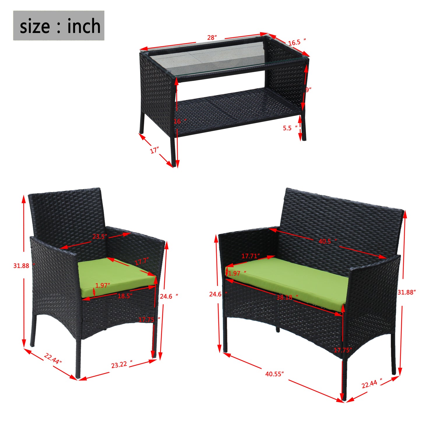 4pcs Rattan Patio Furniture Set