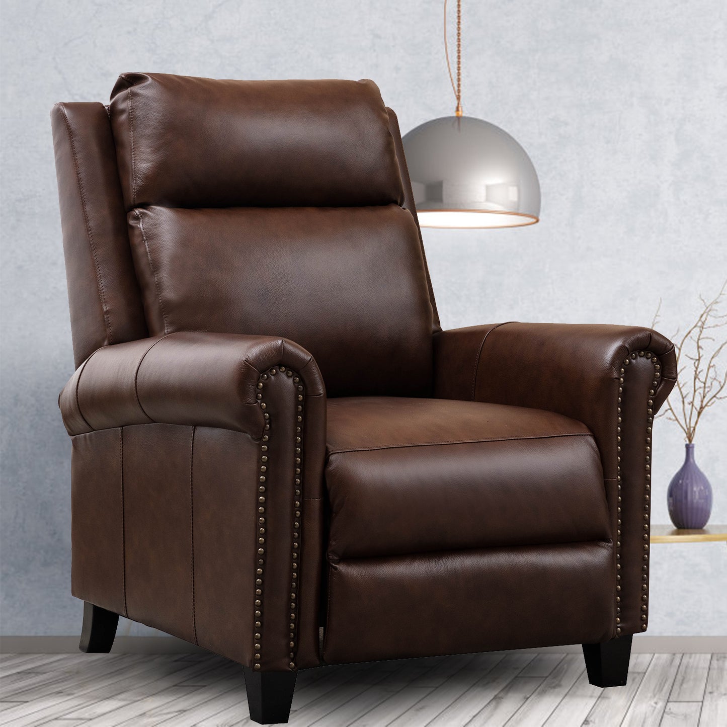 33.5inch Wide Genuine Leather Manual Ergonomic Recliner