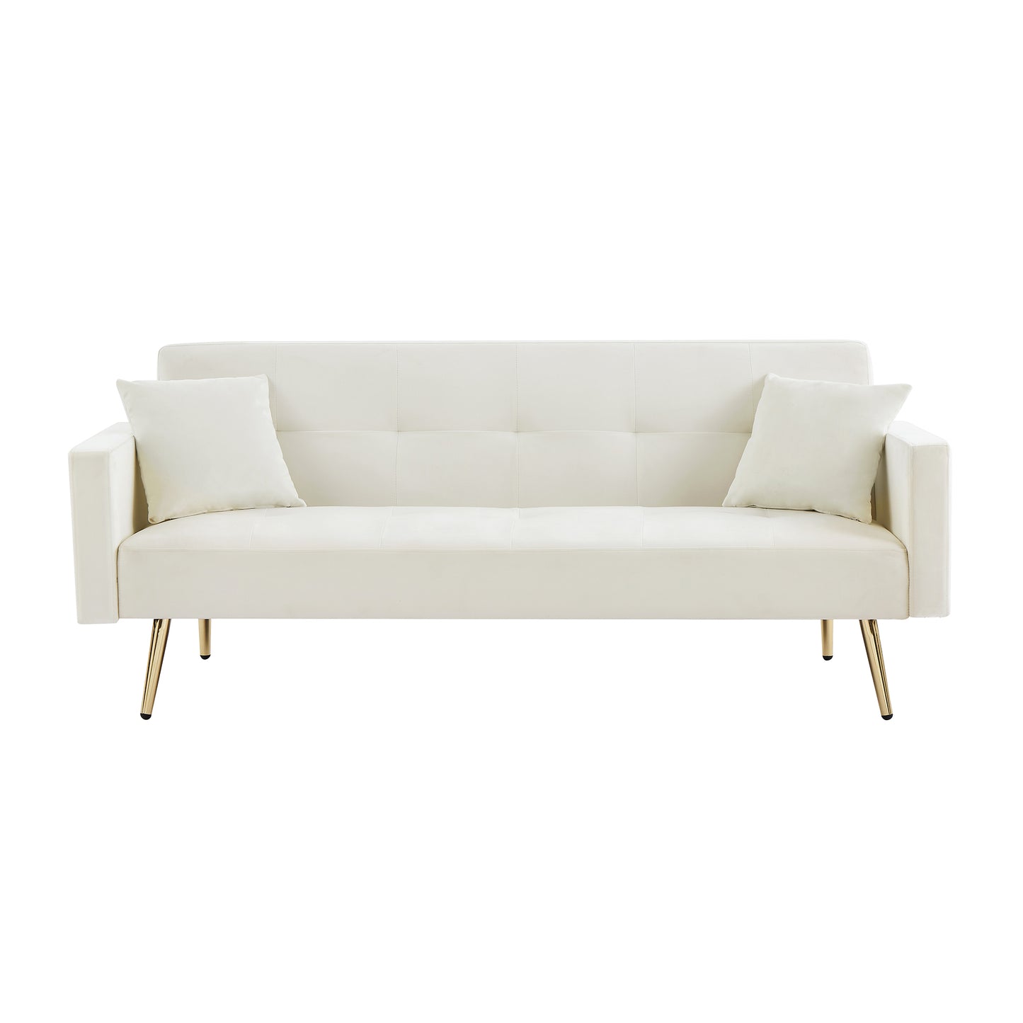 Cream White Velvet  Convertible Folding Futon Sofa Bed