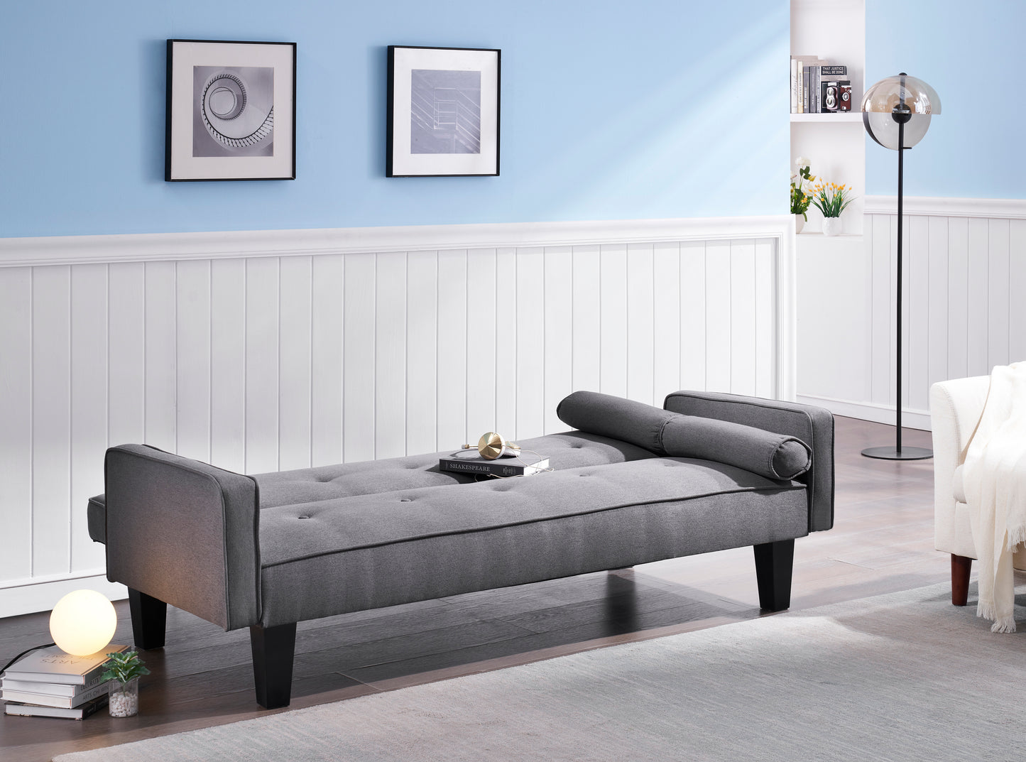 Sofa Convertible Sofa Bed includes Two Pillows, gray