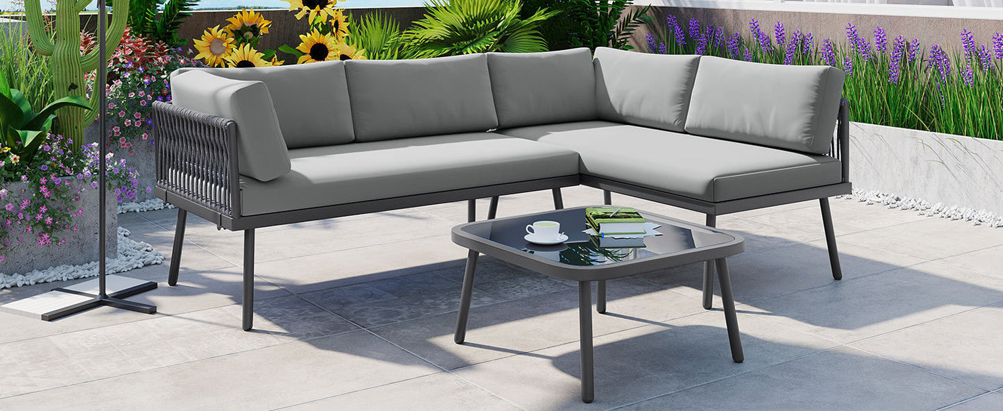 TOPMAX Modern Outdoor 3-Piece PE Rattan Sofa Set