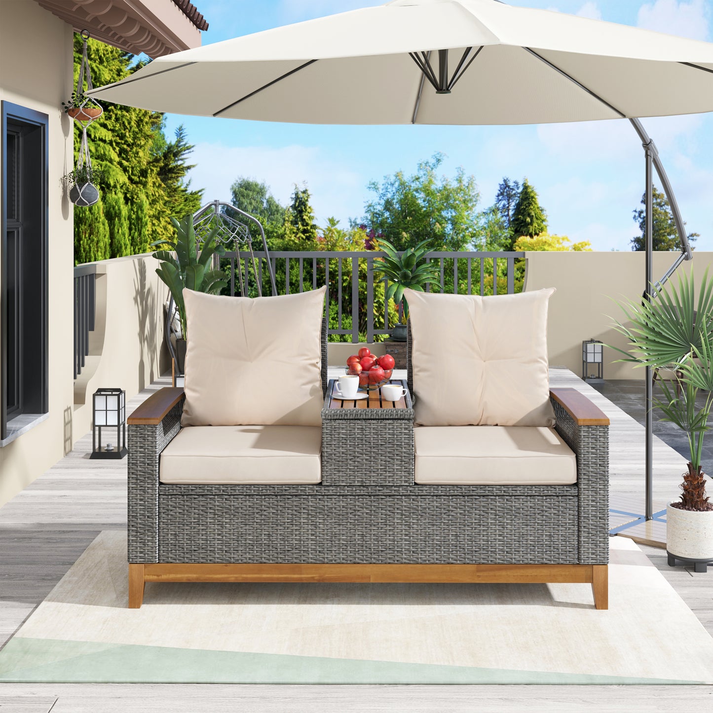 U_Style Outdoor Comfort Adjustable Loveseat,Armrest With Storage Space With 2 Colors,Suitable For Courtyards, Swimming Pools And Balconies, etc.