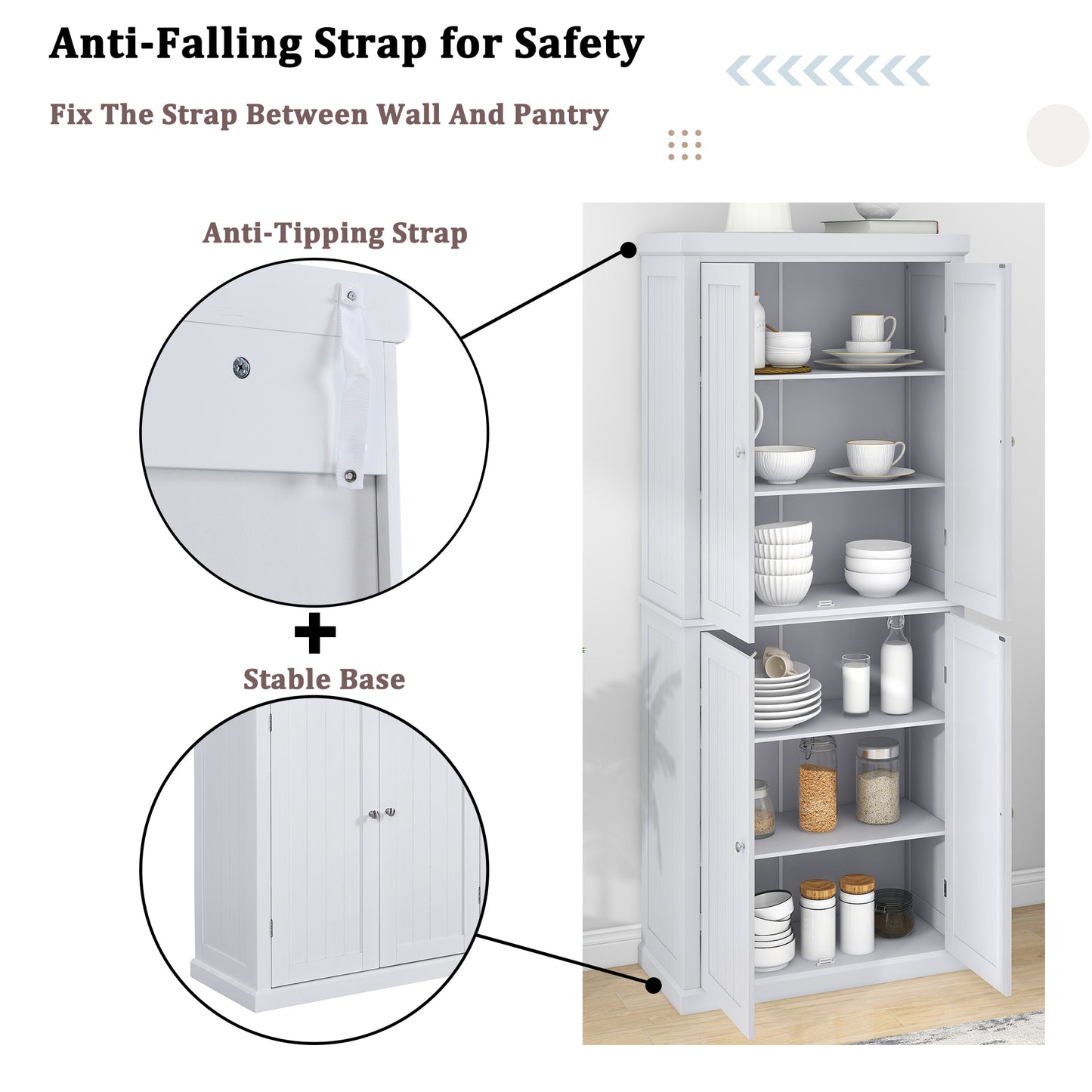 TOPMAX Freestanding Tall Kitchen Pantry, 72.4" Minimalist Kitchen Storage Cabinet Organizer with 4 Doors and Adjustable Shelves, White