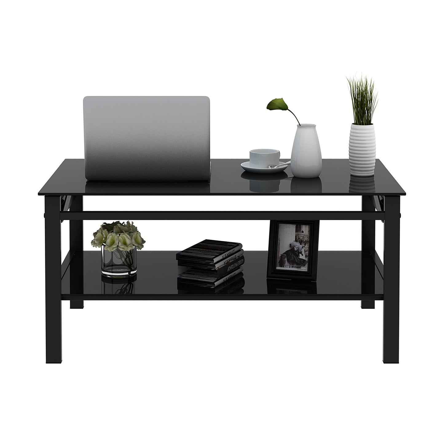 Modern Simple 2-Layer Tempered Glass Lift Top Coffee Table