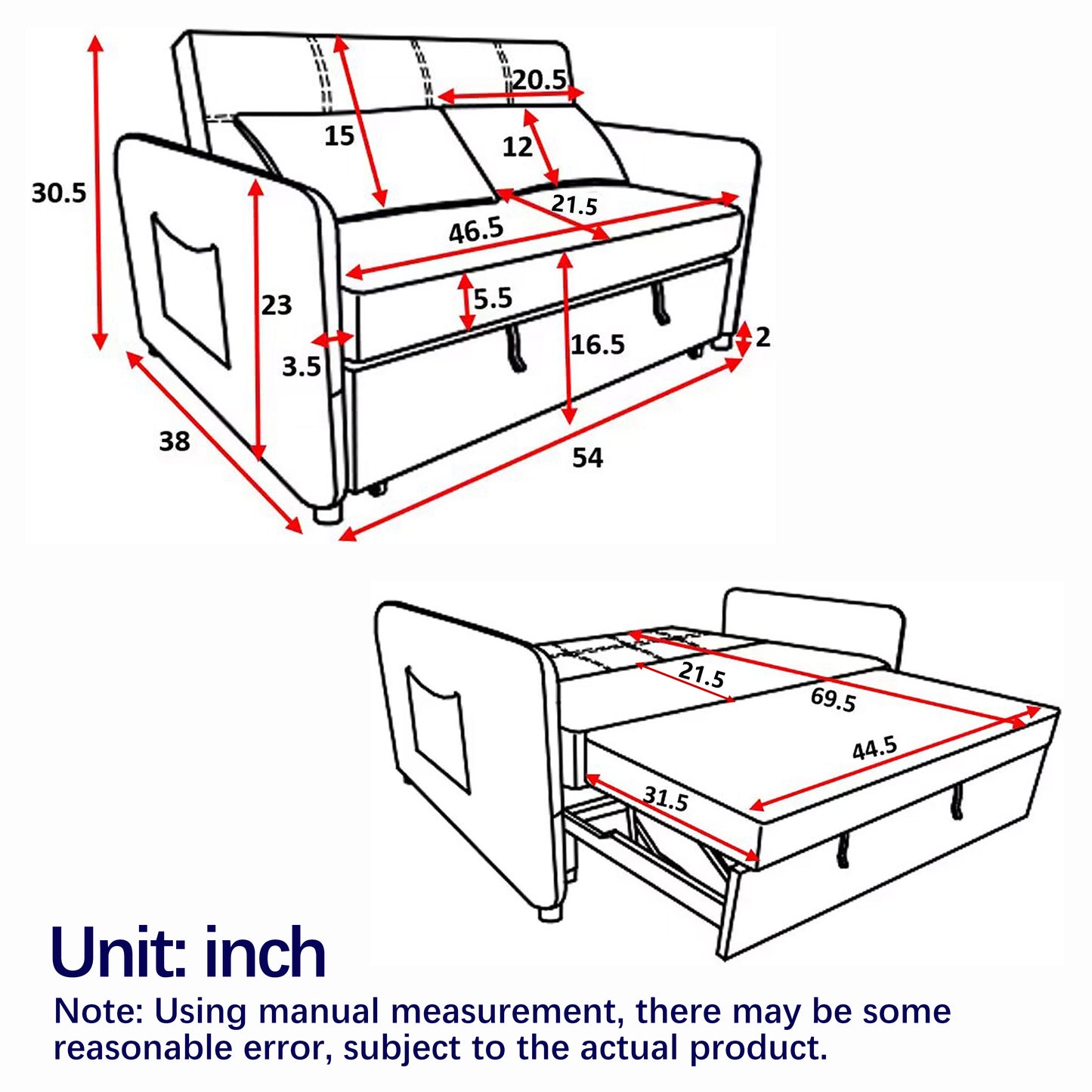 3-in-1 Versatile Velvet Double Convertible Sofa Bed