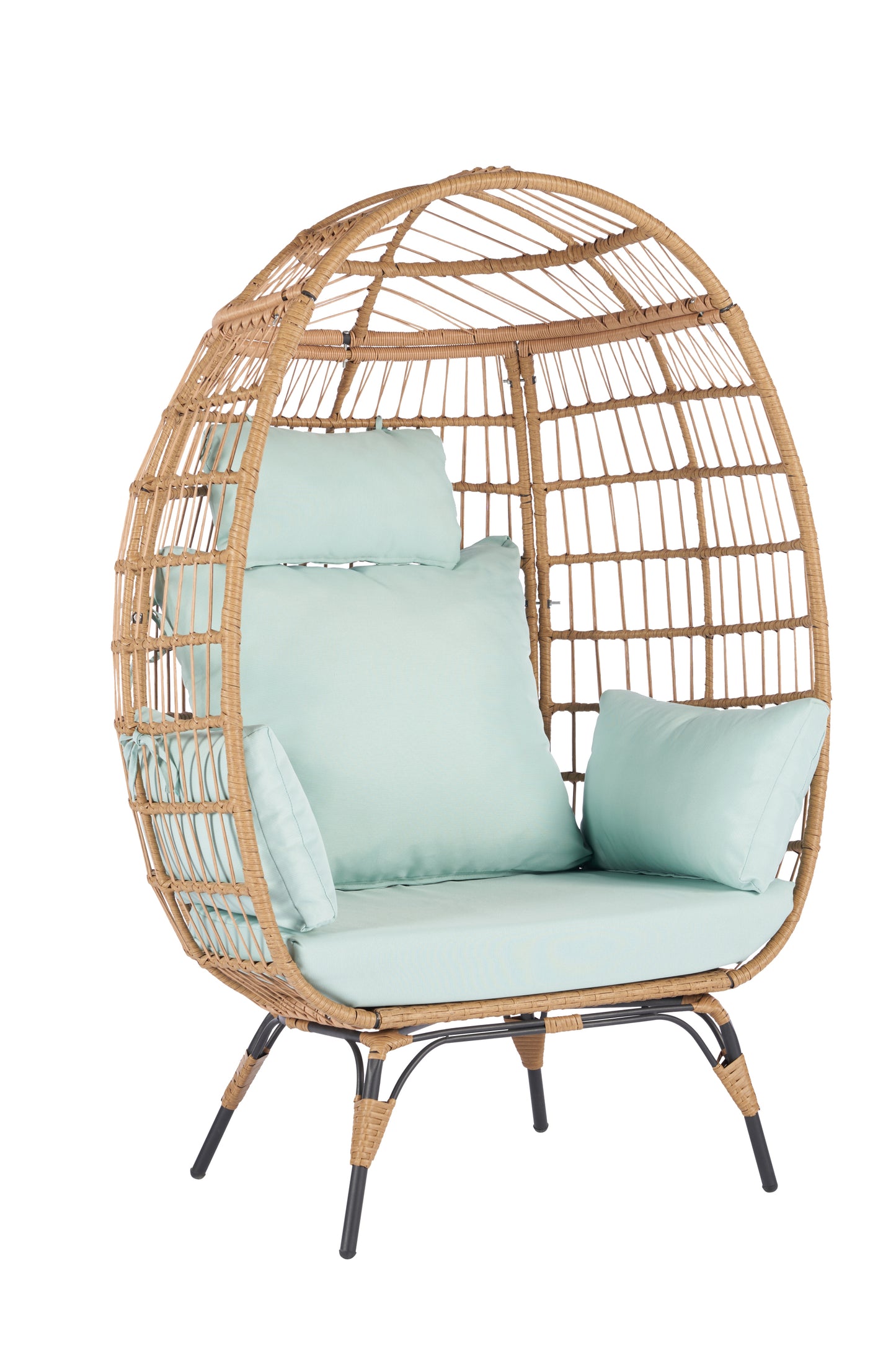 Wicker Egg Chair, Oversized Indoor Outdoor Lounger- Light Blue