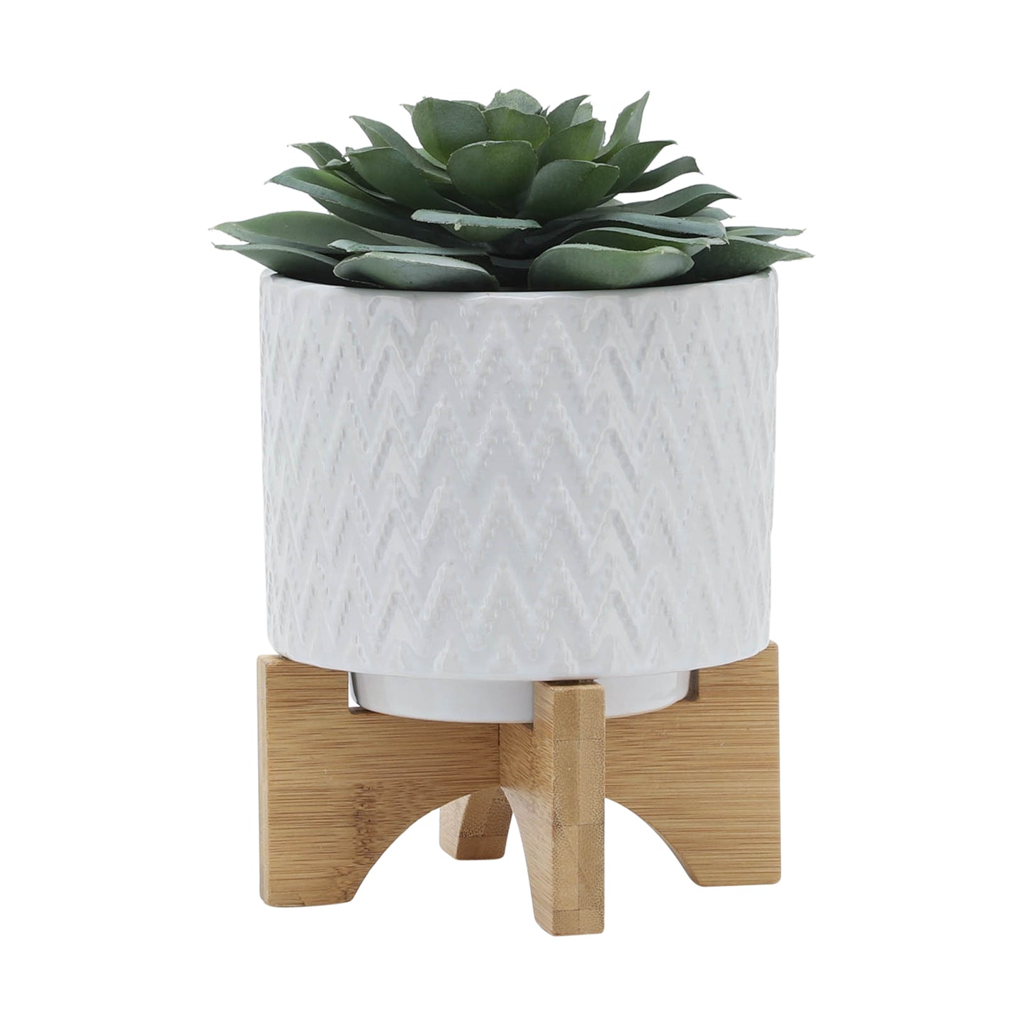 5" Chevron Planter with Stand - White