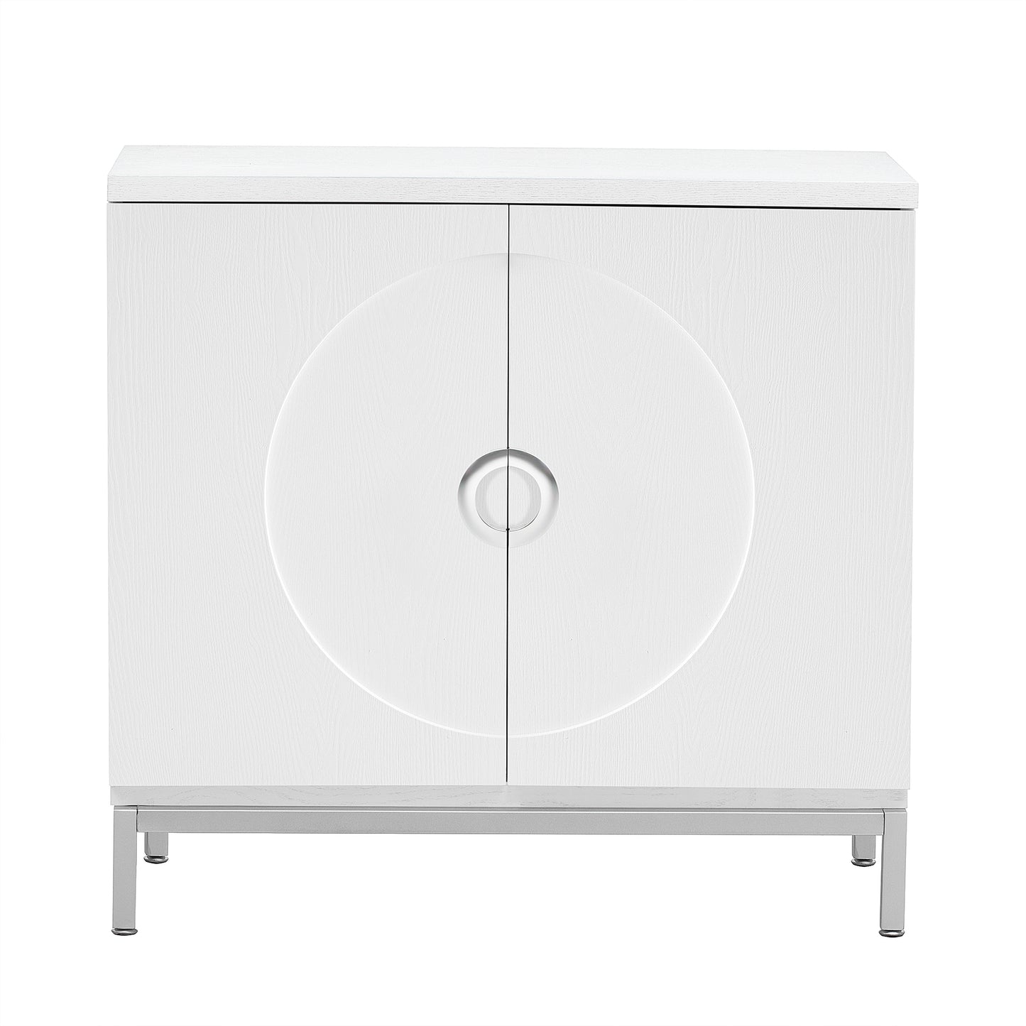 TREXM Simple Storage Cabinet Accent Cabinet with Solid Wood Veneer and Metal Leg Frame for Living Room, Entryway, Dining Room (White)