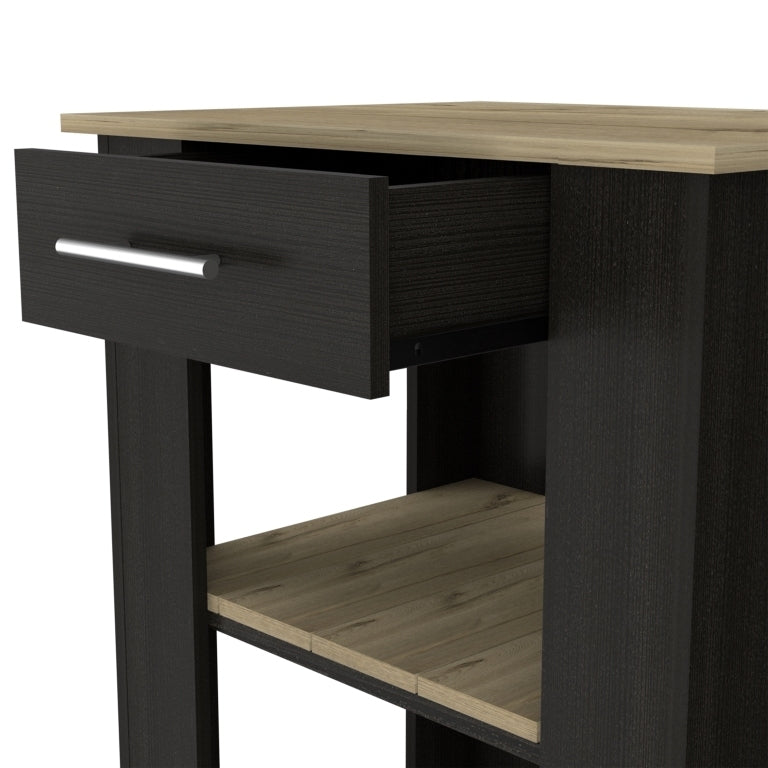 Kitchen Island 23 Inches Dozza with Single Drawer and Two-Tier Shelves, Black Wengue / Light Oak Finish