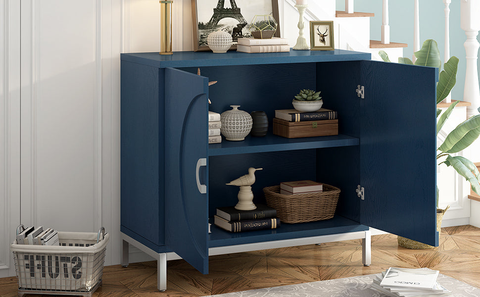 TREXM Simple Storage Cabinet Accent Cabinet with Solid Wood Veneer and Metal Leg Frame for Living Room, Entryway, Dining Room (Navy)