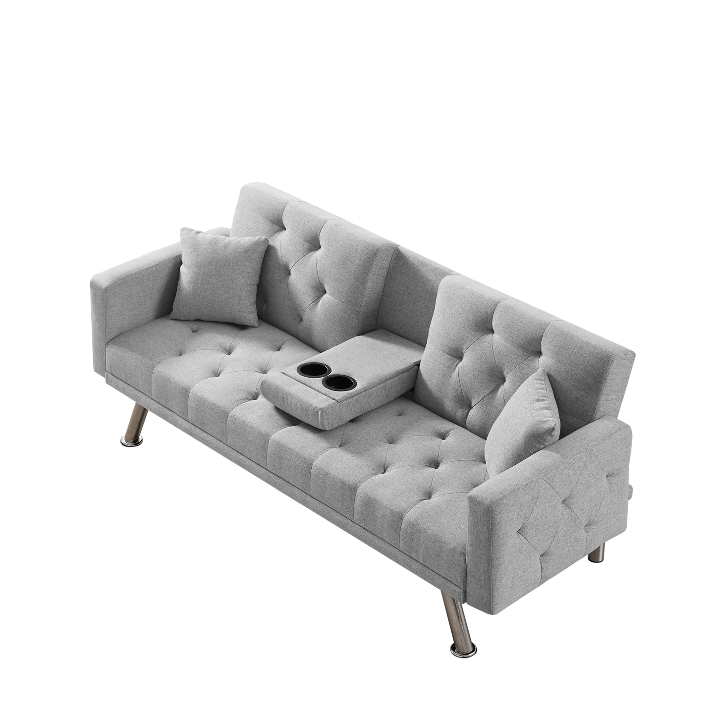 Grey Linen Convertible Sofa and Daybed Square Armrests