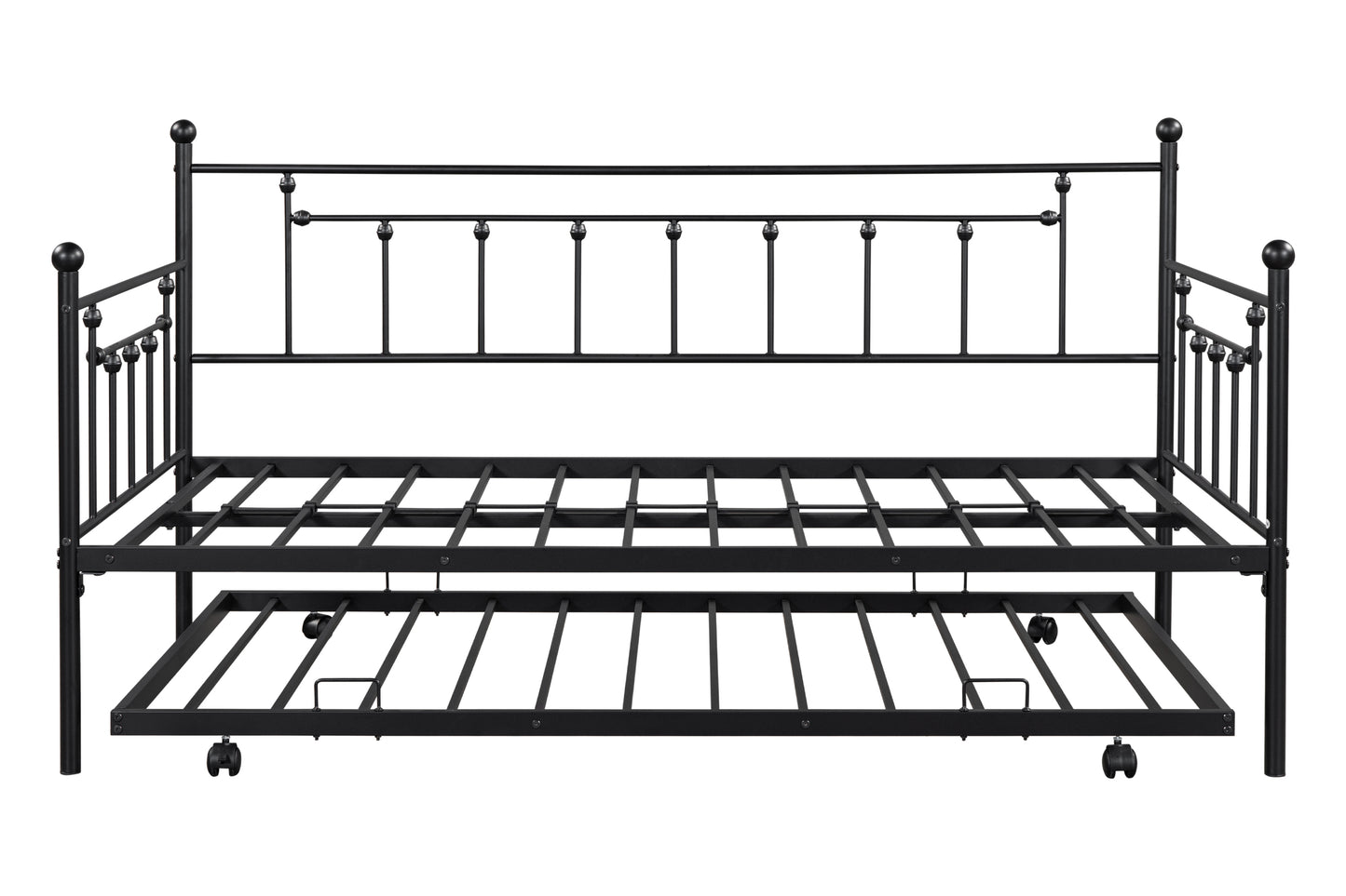 Metal Twin Daybed with Trundle/ Heavy-duty Sturdy Metal/ Noise Reduced/ Trundle for Flexible Space/ Vintage Style/ No Box Spring Needed