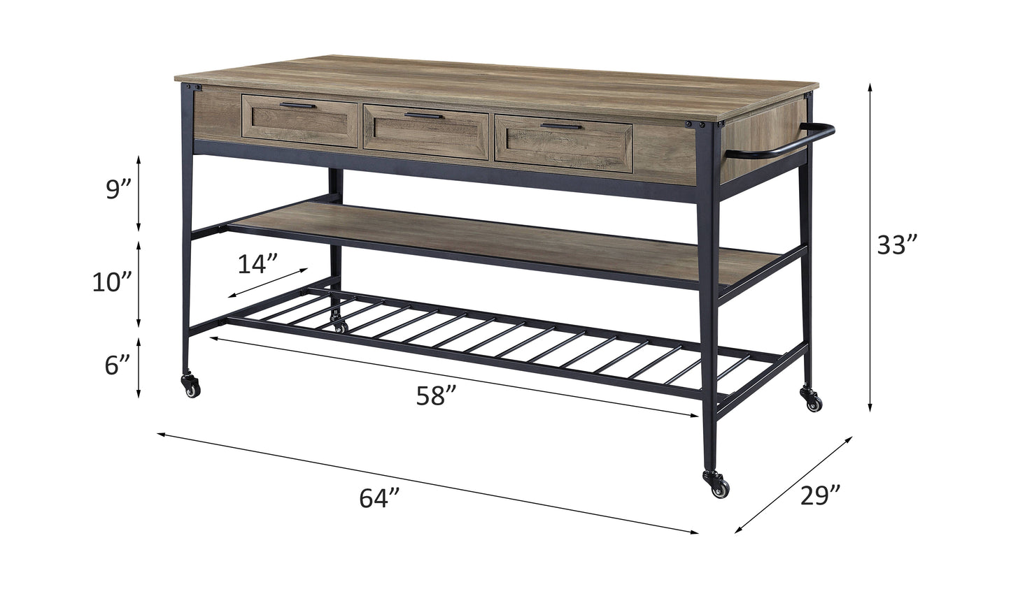 ACME Macaria Kitchen Island Rustic Oak & Black Finish