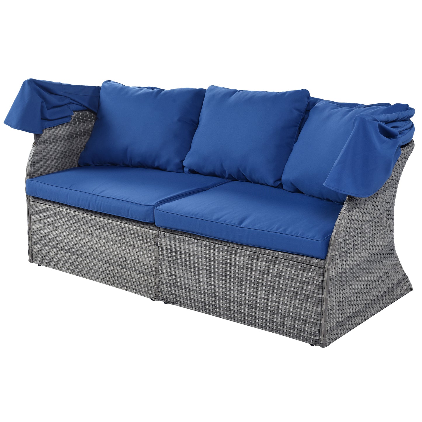 U_STYLE Outdoor Patio Furniture Set Daybed Sunbed with Retractable Canopy Conversation Set Wicker Furniture (As same as WY000281AAE)