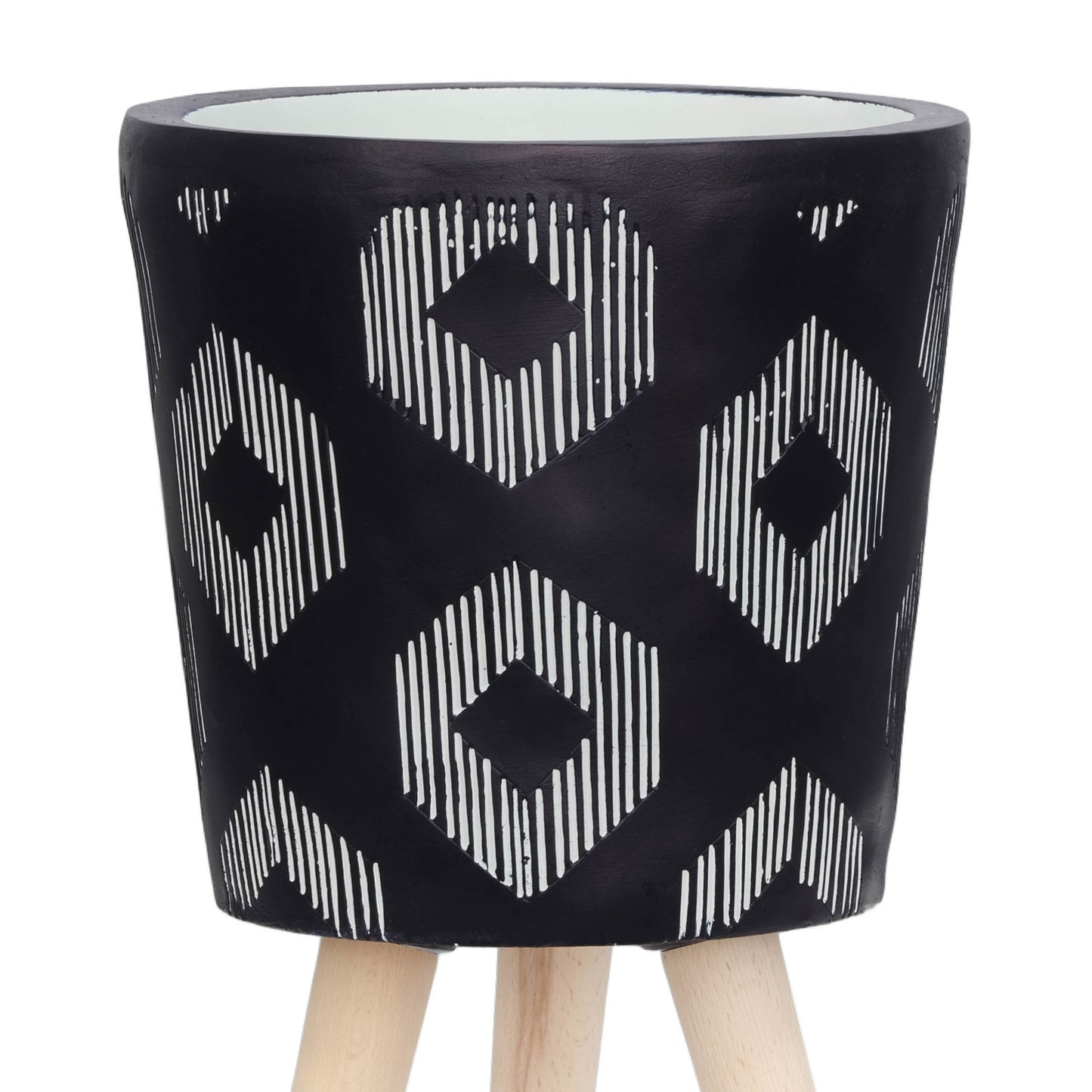 S/2 10/12" DIAMOND PLANTER W/ WOOD LEGS, BLACK KD