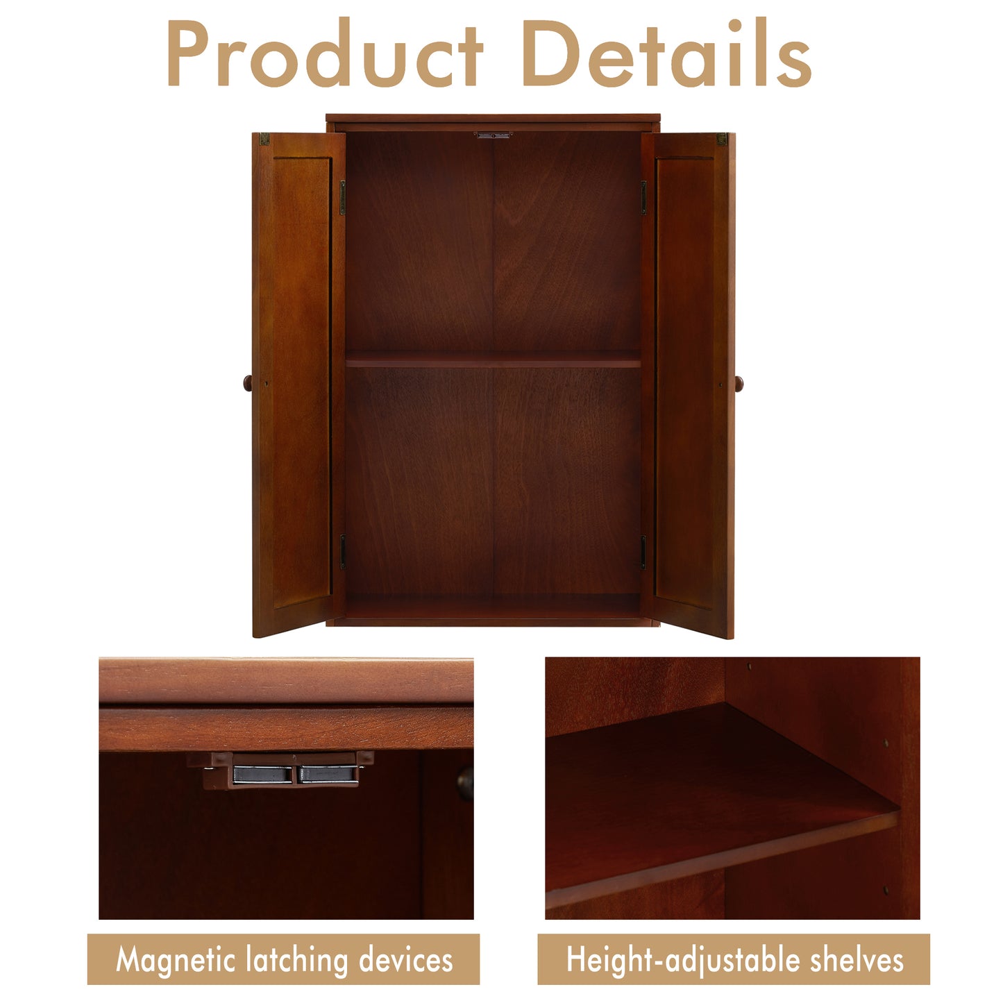 Bathroom Storage Cabinet Freestanding Wooden Floor Cabinet with Adjustable Shelf and Double Door Walnut