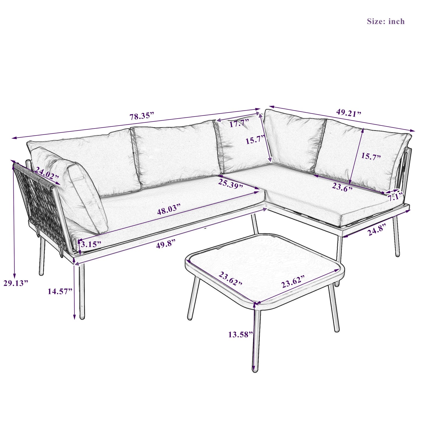 TOPMAX Modern Outdoor 3-Piece PE Rattan Sofa Set