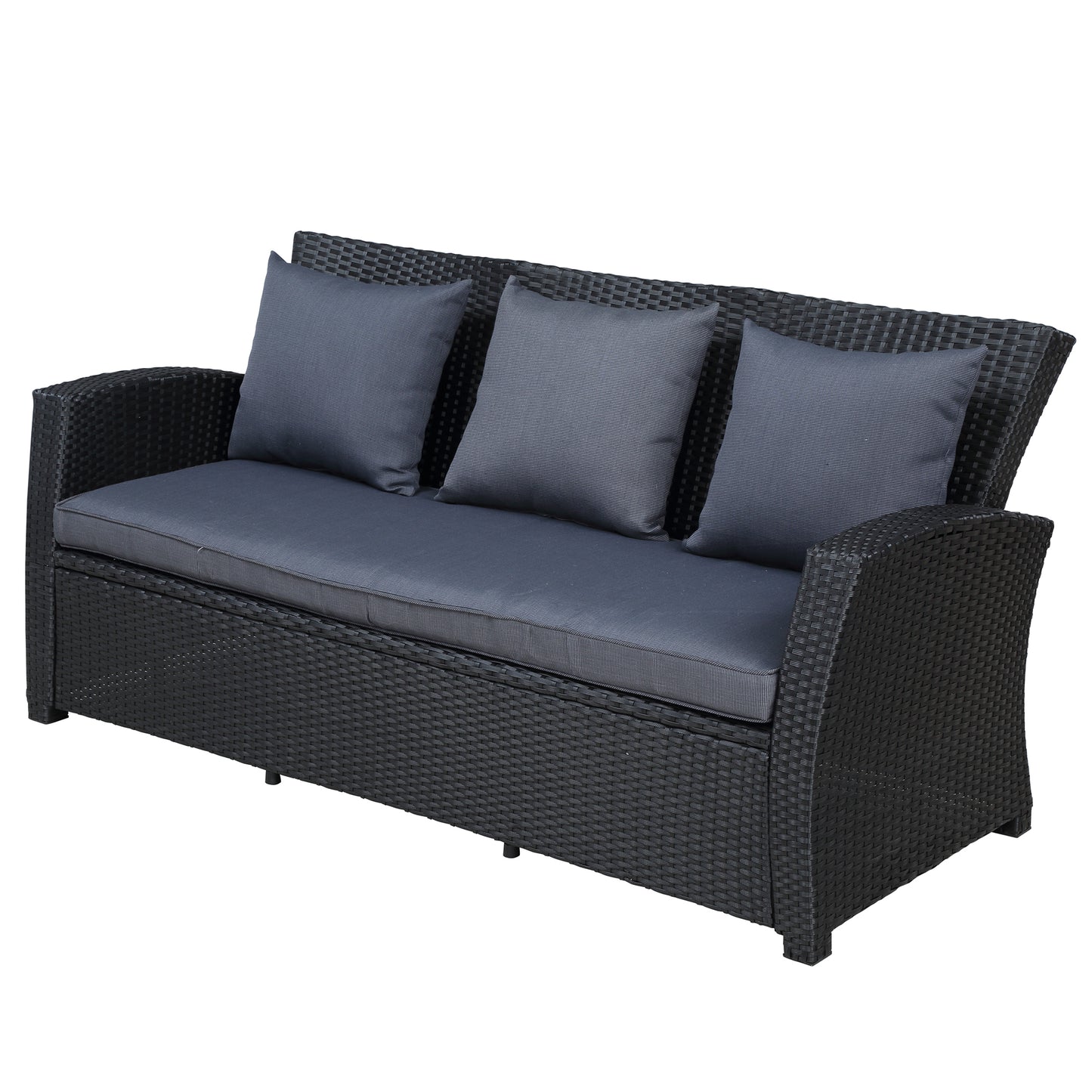 U_STYLE Outdoor Patio Furniture Set 4-Piece Conversation Set Black Wicker Furniture Sofa Set with Dark Grey Cushions