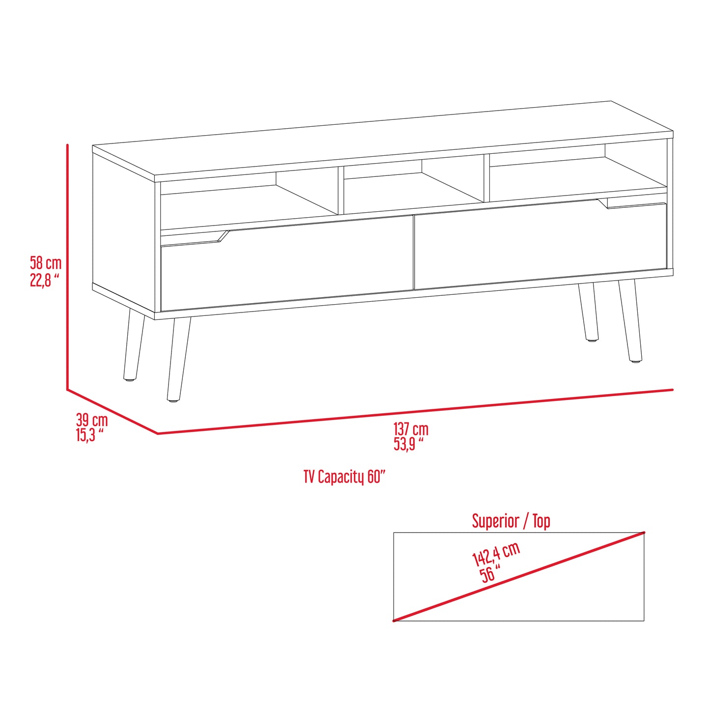 New Haven 2-Drawer 3-Shelf TV Stand Dark Walnut