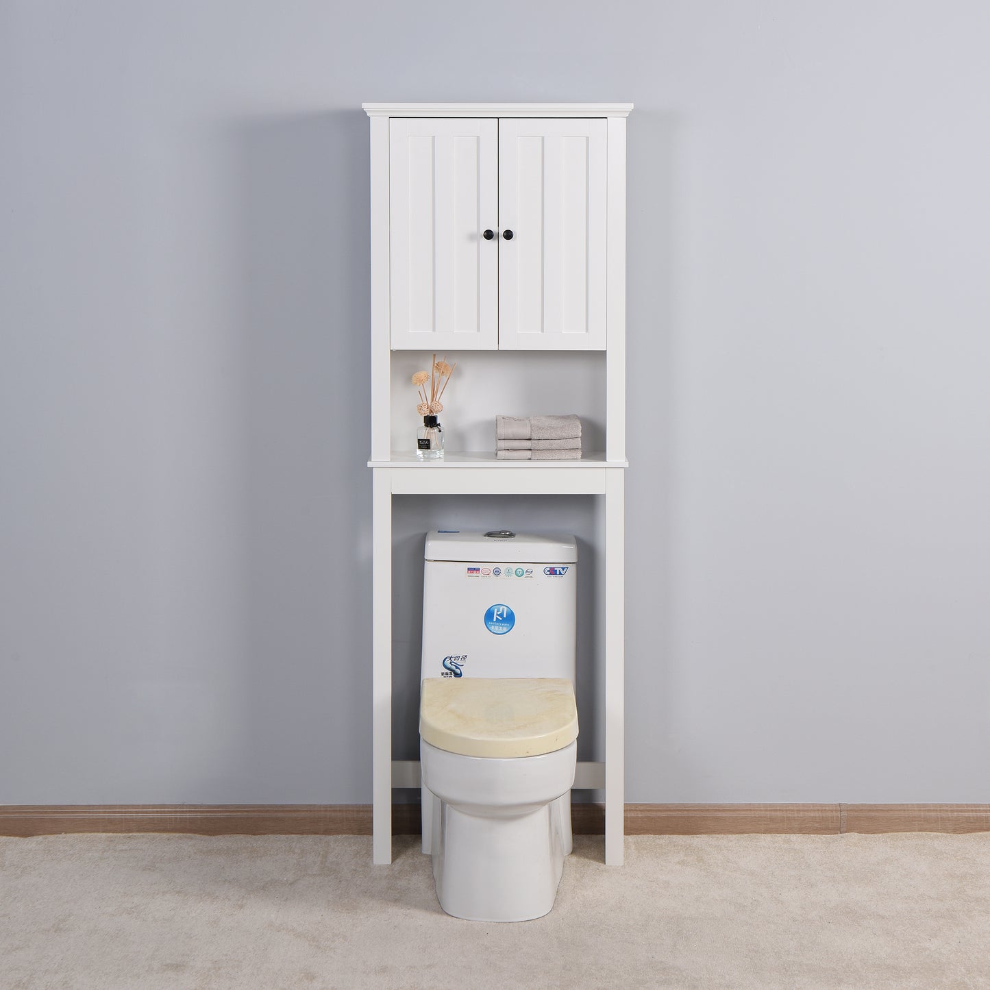 Bathroom Wooden Storage Cabinet Over-The-Toilet Space Saver with a Adjustable Shelf 23.62x7.72x67.32 inch