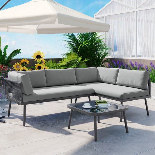 TOPMAX Modern Outdoor 3-Piece PE Rattan Sofa Set