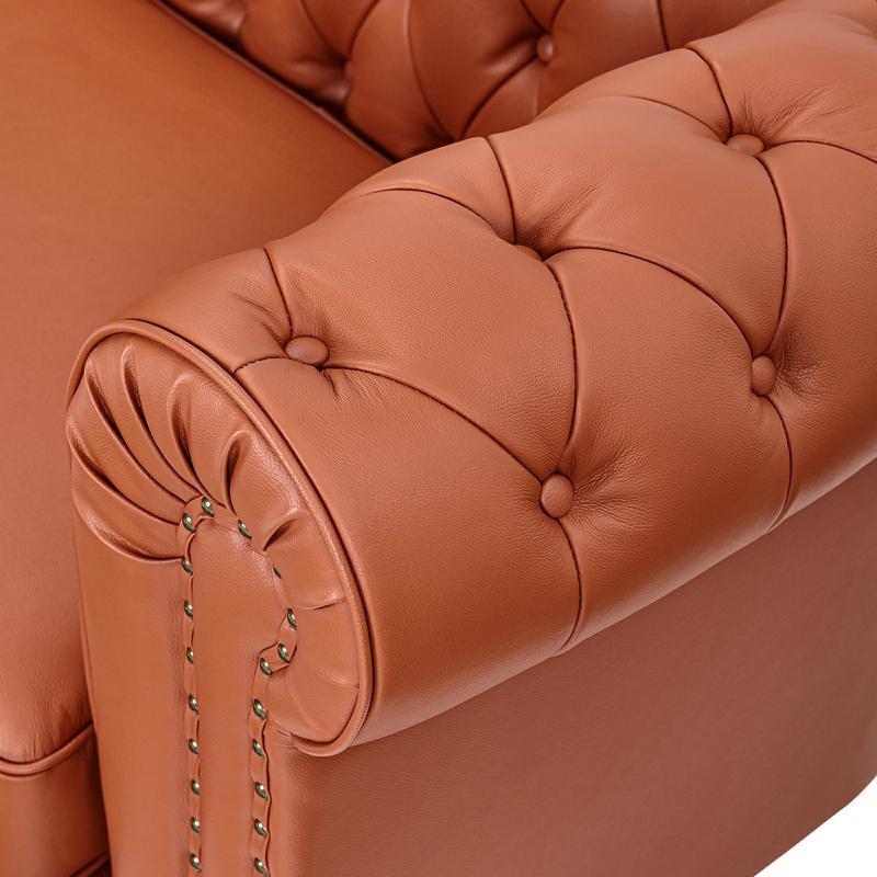 classic sofa 3-seat genuine leather solid wood oak feet