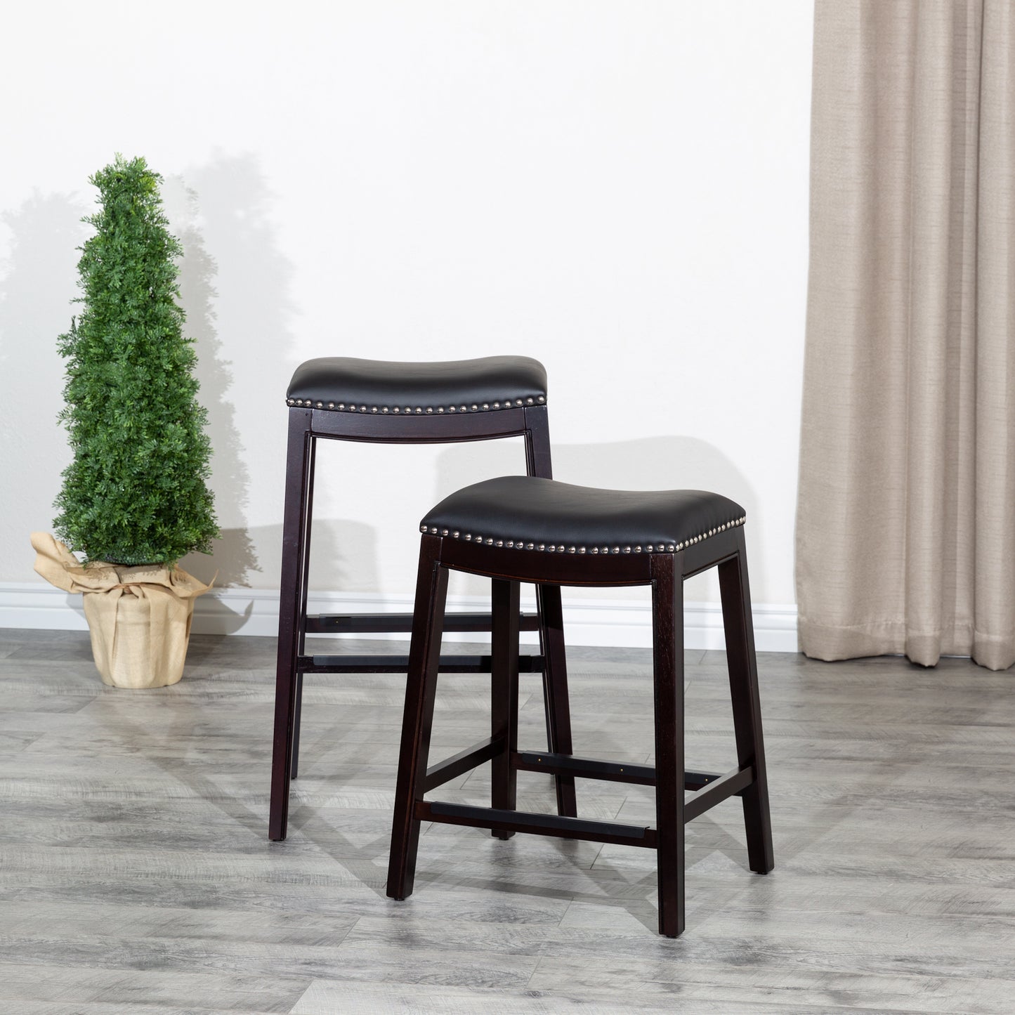 30" Bar Stool with Espresso Finish and Black Leather Seat