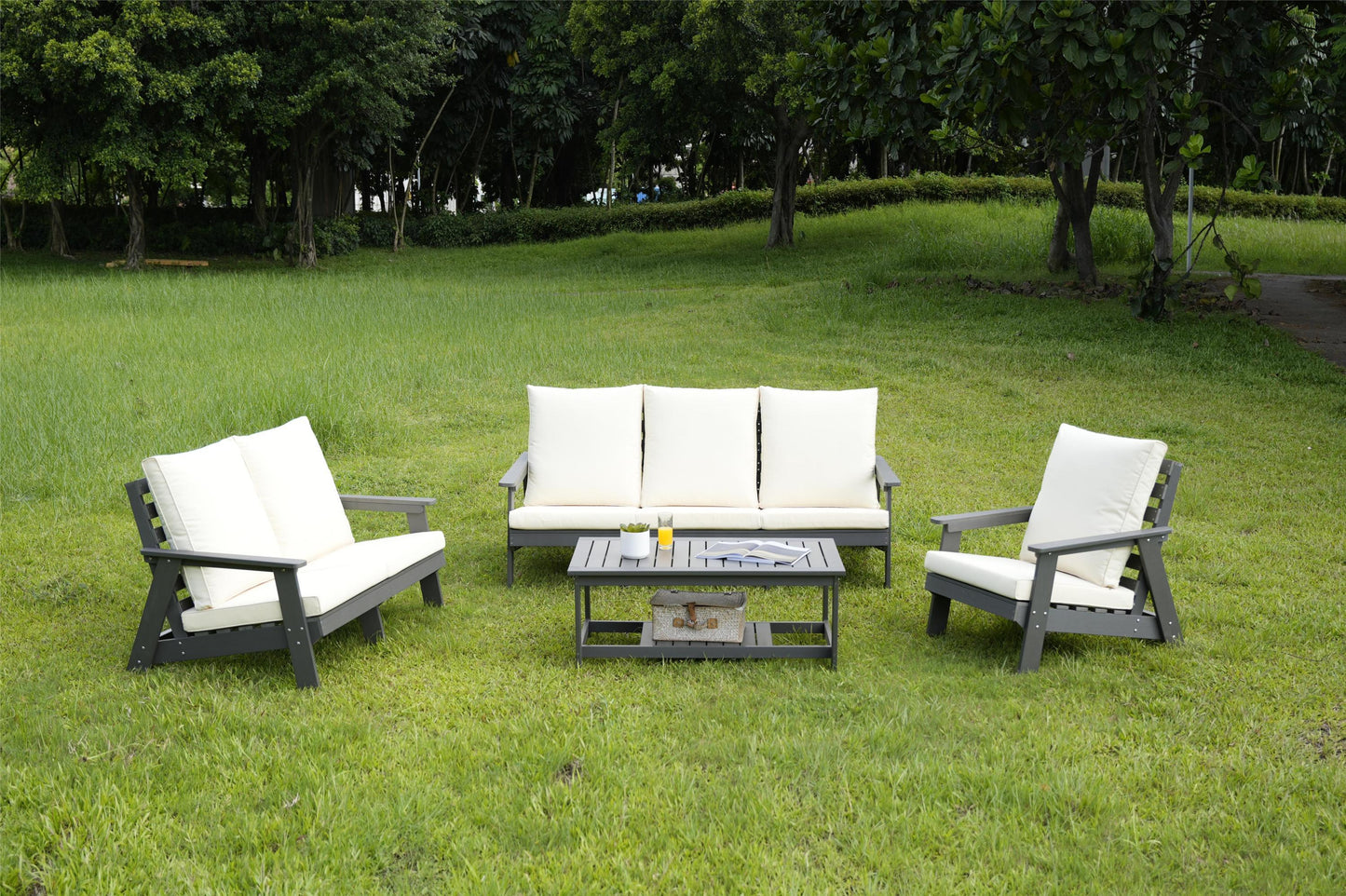 4pcs Conversation Patio Set Outdoor Sofa and Coffee Table