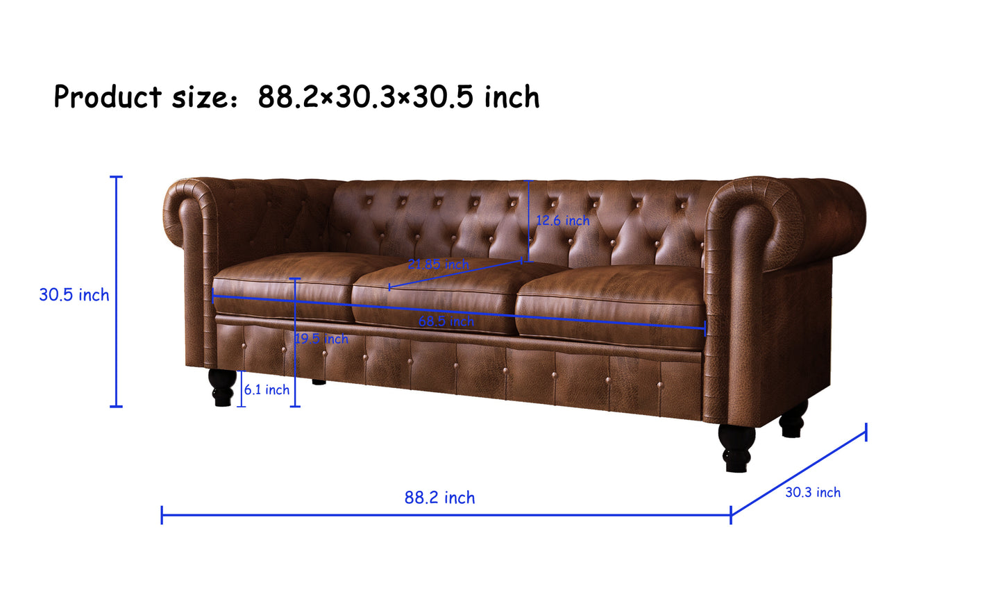 FX-P80P-PU2(SOFA) 3-Piece Living Room Upholstered Sofa Modern Sofa Couches Set Style Button Tufted, PU Chesterfield Sofa for Living Room Apartment