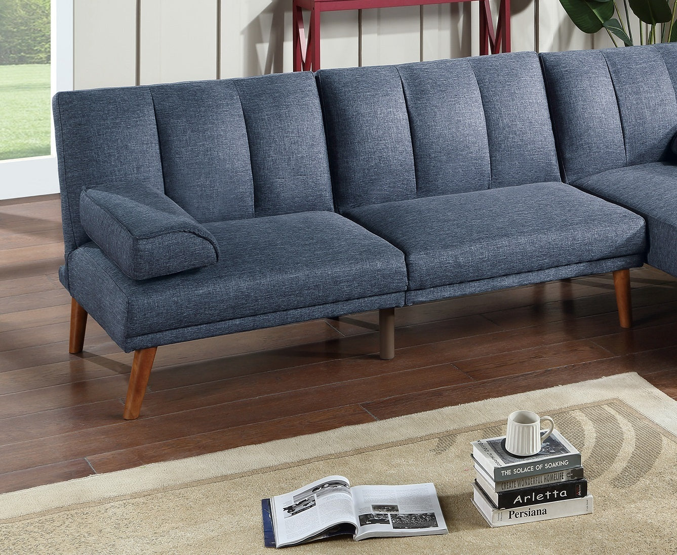 Navy Polyfiber 1pc Adjustable Sofa Living Room Furniture Solid wood Legs Plush Couch