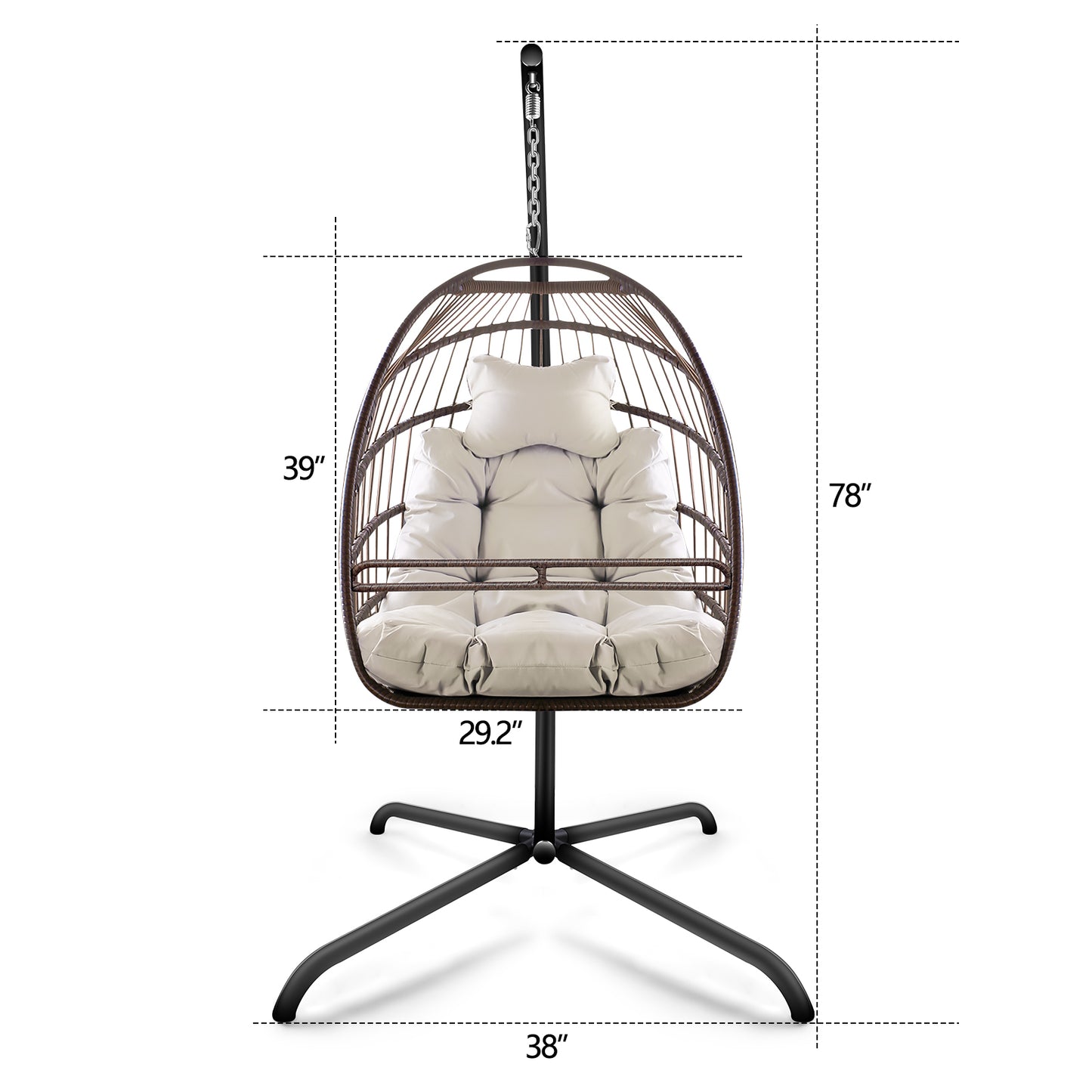 Swing Egg Chair with Stand Indoor Outdoor Wicker Rattan Patio Basket Hanging Chair with C Type bracket , with cushion and pillow,Patio Wicker folding Hanging Chair