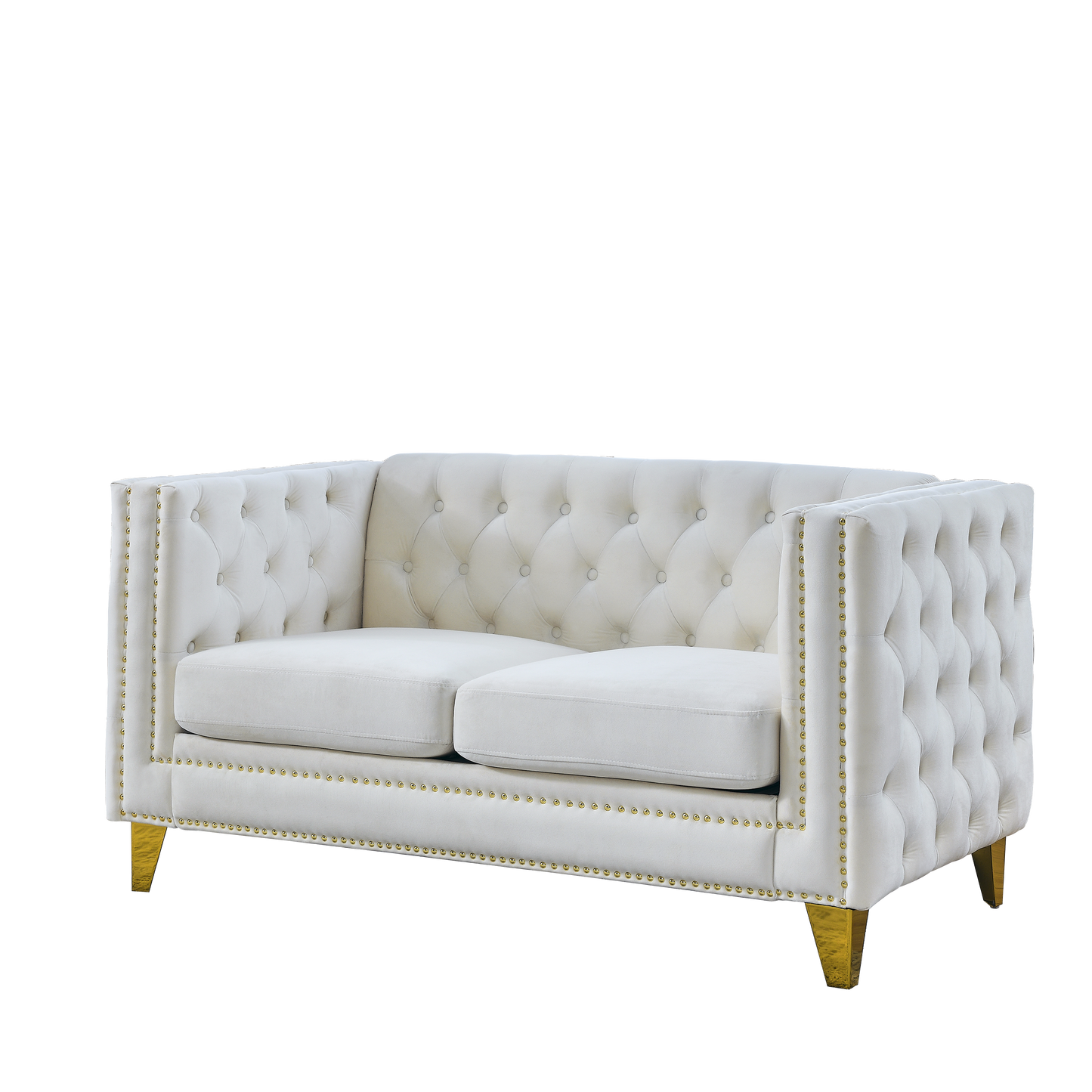 {Contact us for 3D modeling} Velvet Sofa for Living Room,Buttons Tufted Square Arm Couch, Modern Couch Upholstered Button and Metal Legs, Sofa Couch for Bedroom, Beige Velvet-2S