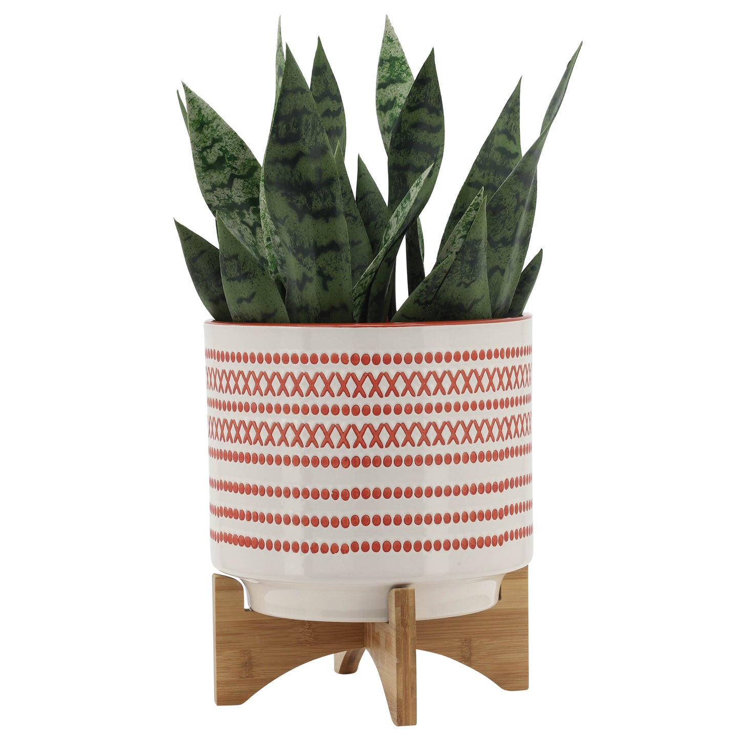 10" Aztec Planter with Wood Stand - Orange