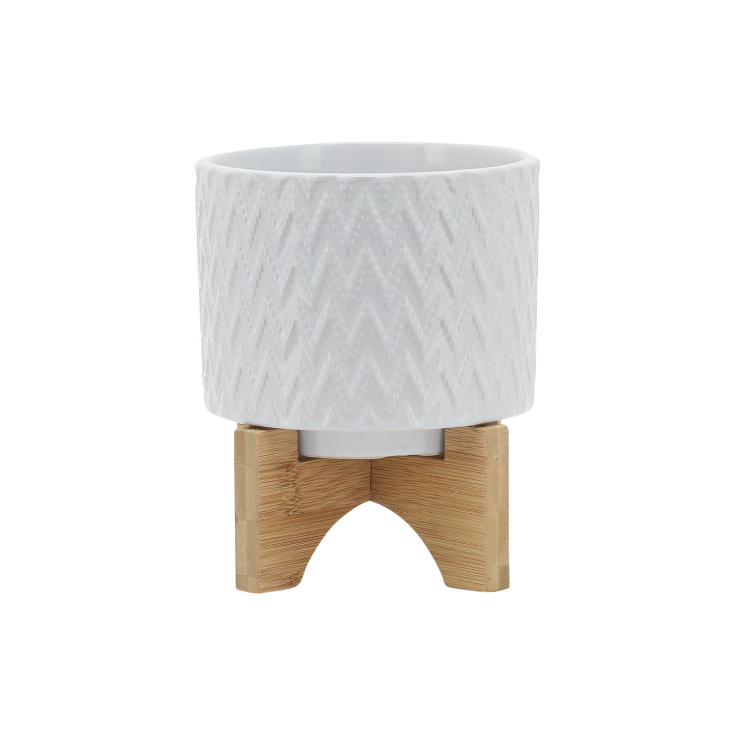 5" Chevron Planter with Stand - White