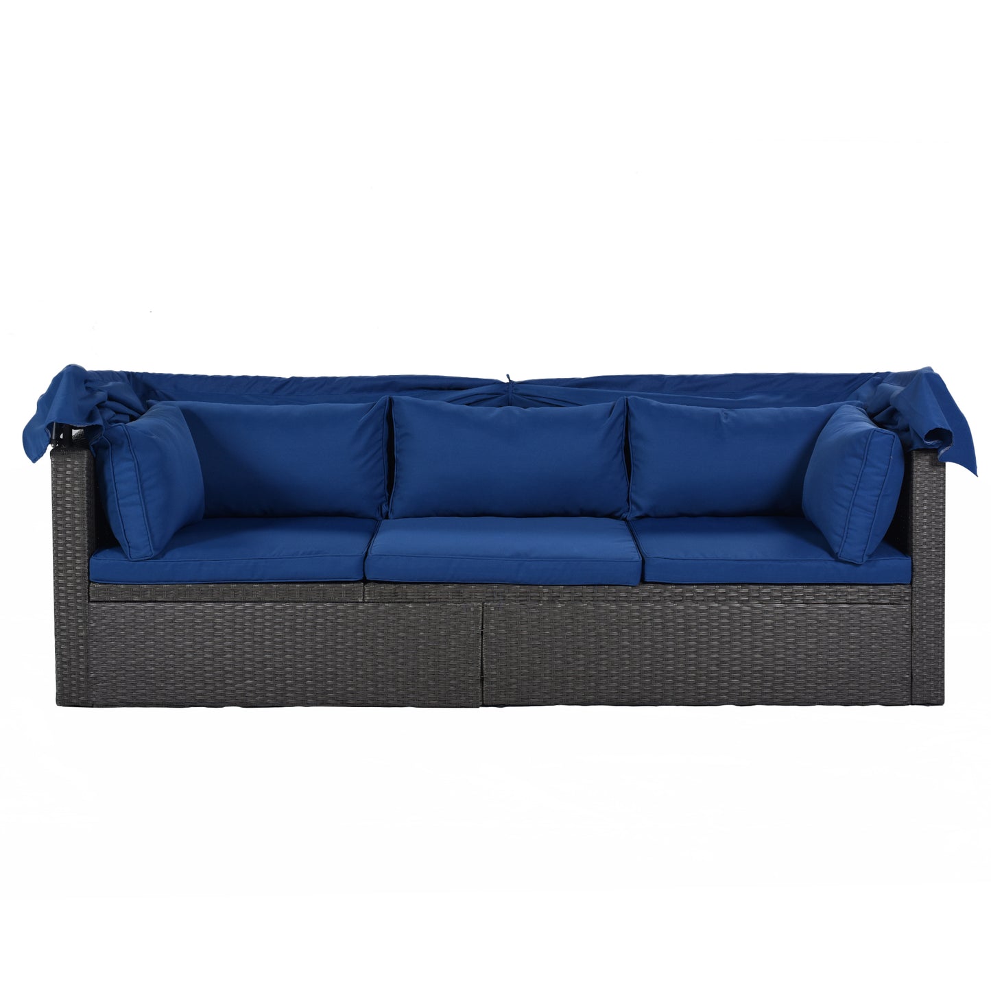 U_Style Outdoor Patio Rectangle Daybed with Retractable Canopy,  Wicker Furniture Sectional Seating with Washable Cushions, Backyard, Porch