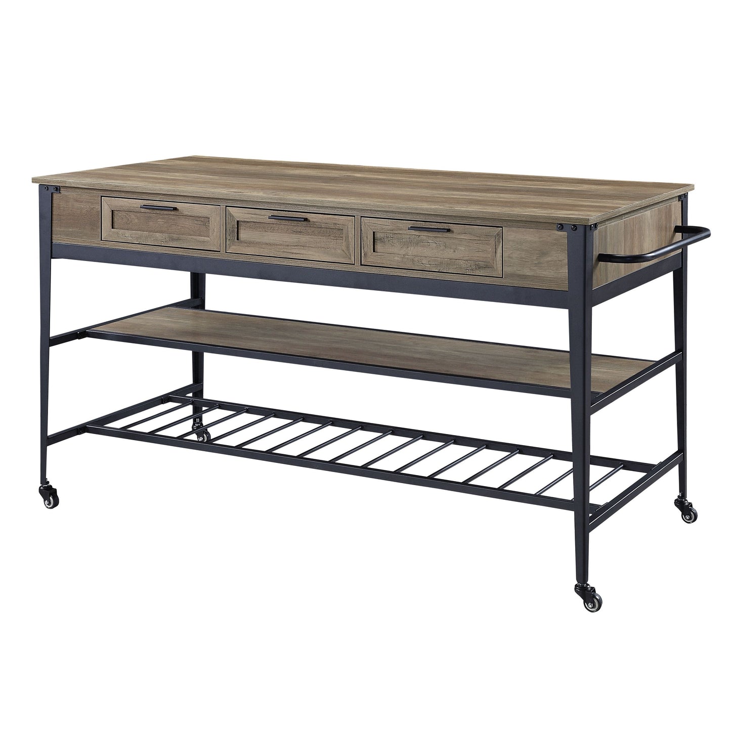 ACME Macaria Kitchen Island Rustic Oak & Black Finish