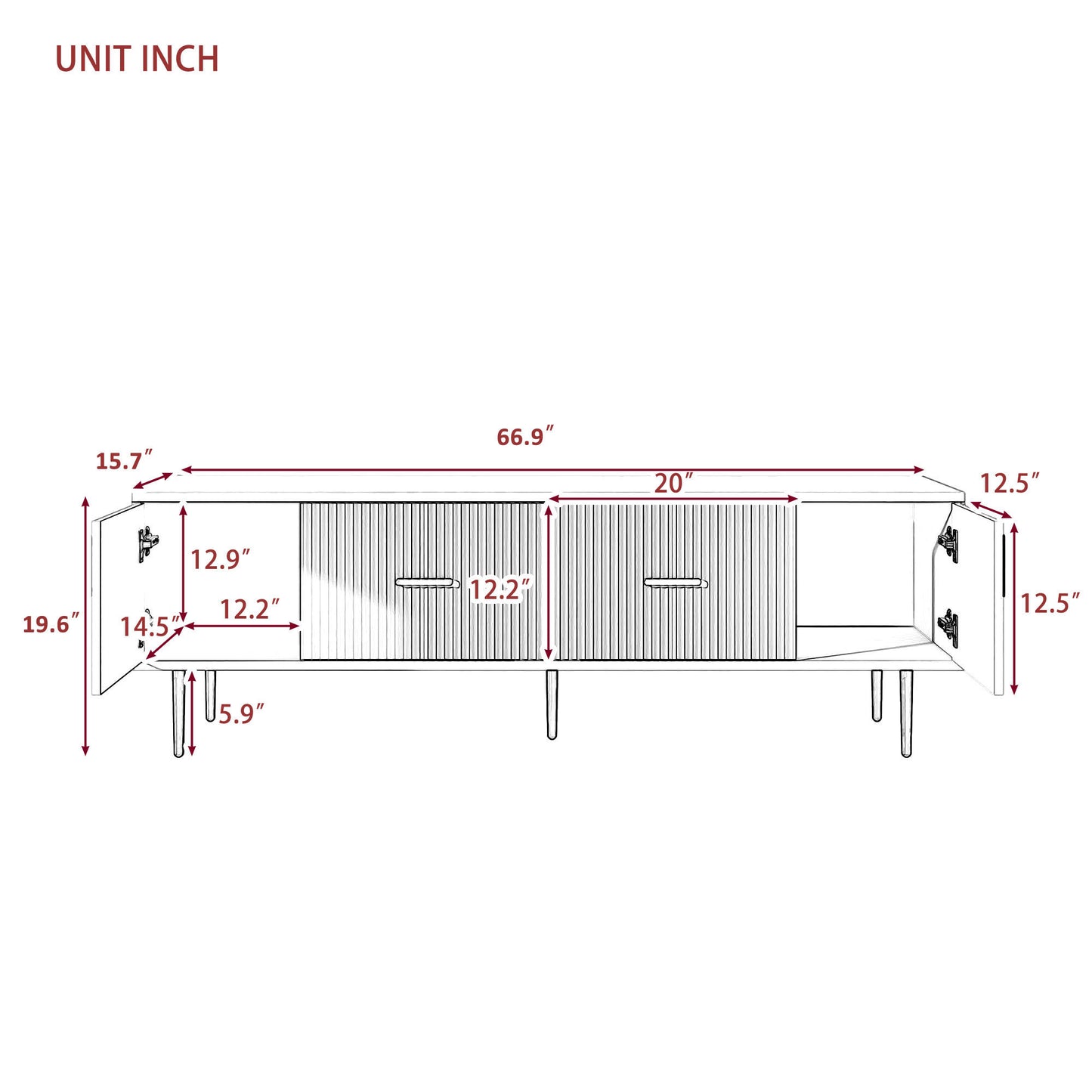 U-Can Modern TV Stand with 5 Champagne Legs - Durable, Stylish and Spacious, TVs Up to 75''