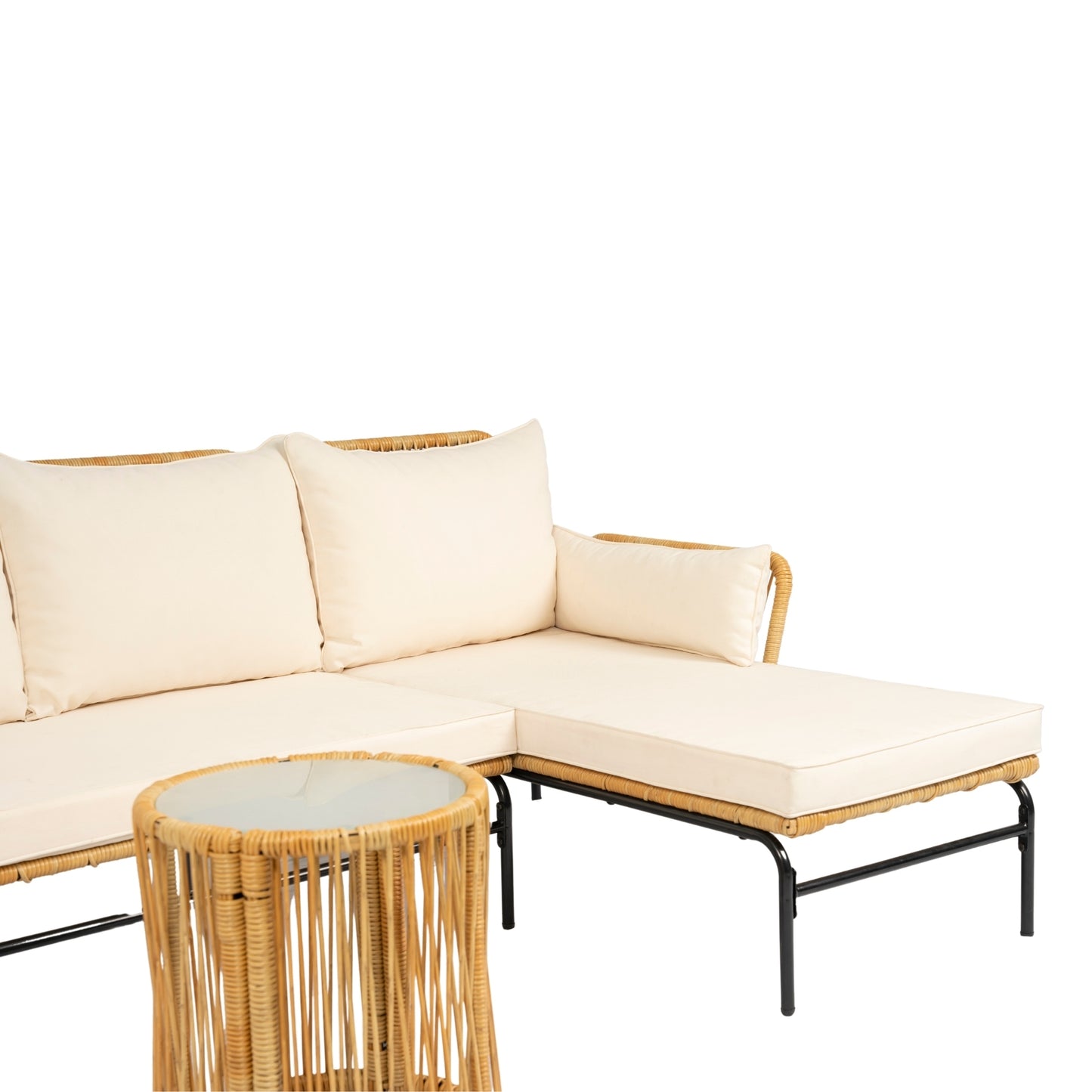 Modern 3-Piece Patio Furniture Set -Yellow Wicker + Creme Cushion