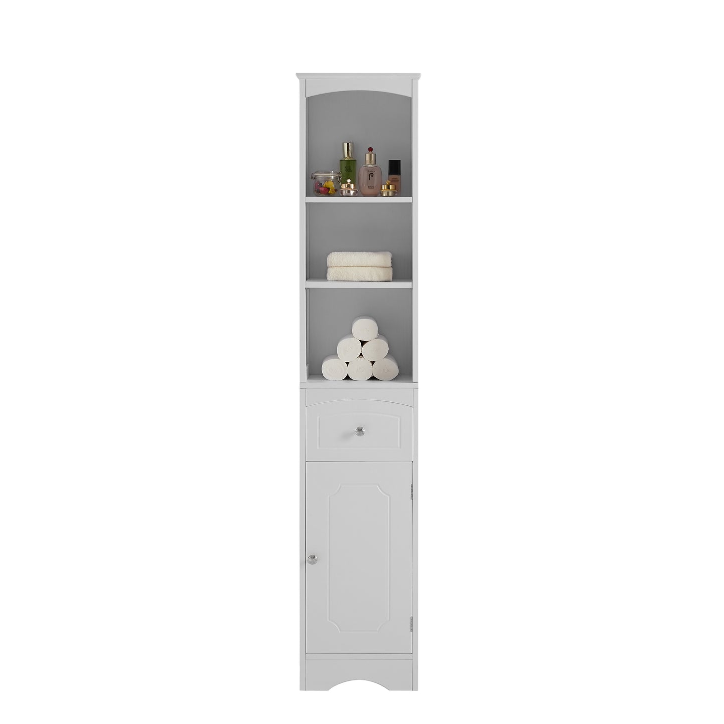 Tall Bathroom Cabinet, Freestanding Storage Cabinet with Drawer, MDF Board, Adjustable Shelf, White