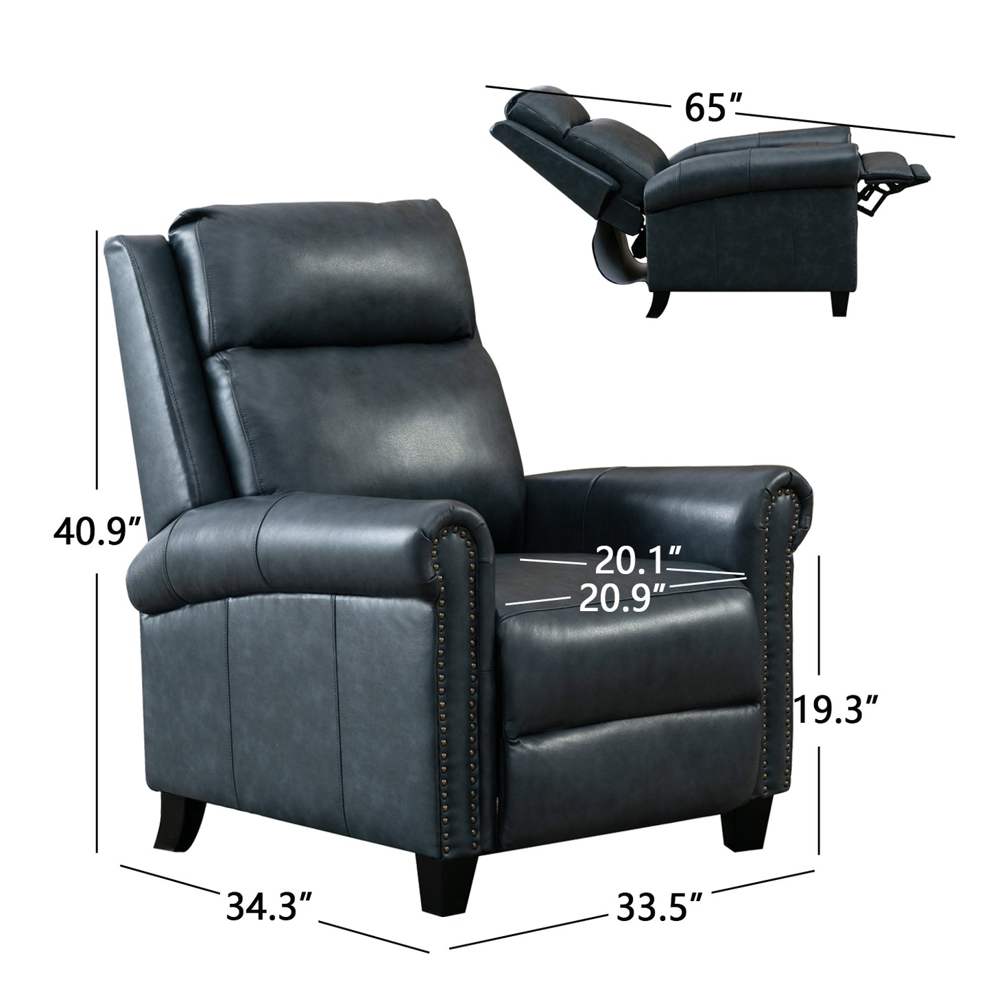 33.5inch Wide Genuine Leather Manual Ergonomic Recliner