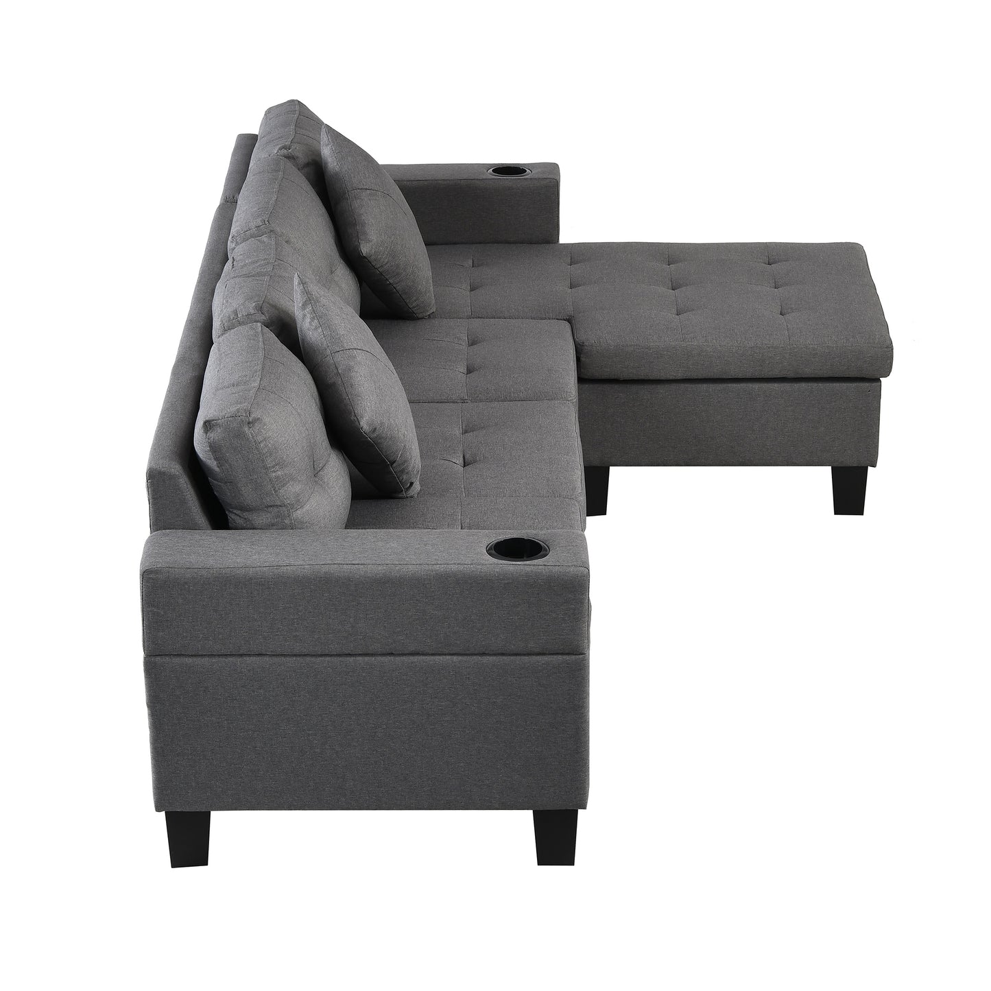 Sectional Sofa Set for Living Room with L Shape  Chaise Lounge ,cup holder and  Left or Right Hand Chaise  Modern 4 Seat