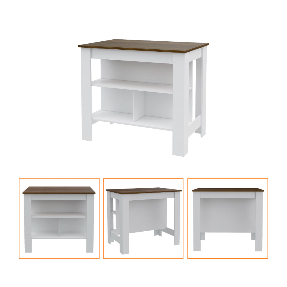 Briargate 2-Piece Kitchen Set, Kitchen Island and Wall Cabinet, White and Walnut