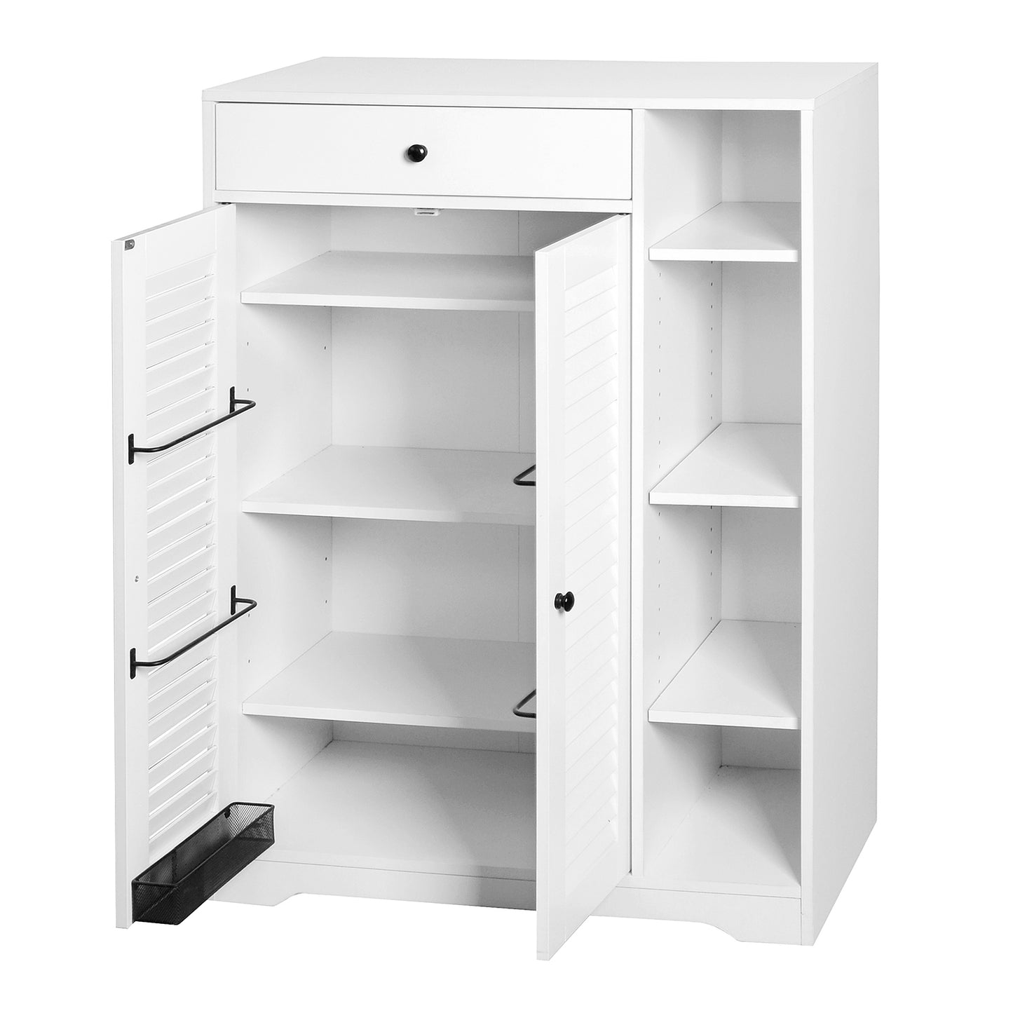 Freestanding Shoe Rack Organizer with 2 Shutter Door, Entryway Narrow Shoe Storage with Adjustable Storage Shelf &Top Drawer, Modern Slim Shoe Cabinet, White